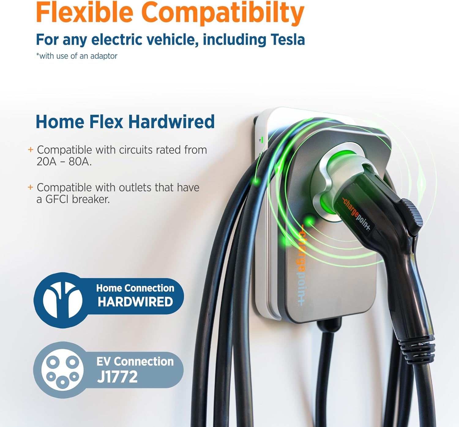 Home Flex Level 2 EV Charger. NEMA 14-50 Outlet 240V EV Charge Station. Electric Vehicle Charging Equipment Compatible with All EV Models