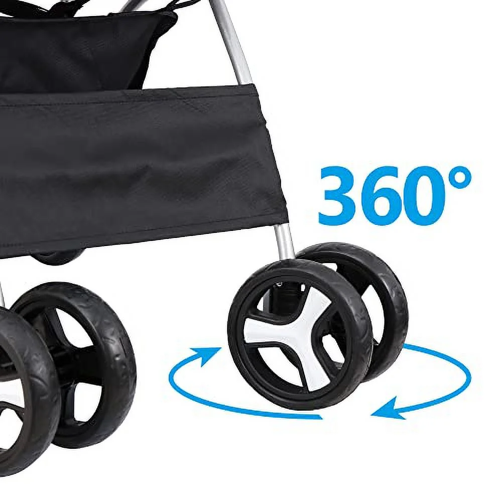 BBBuy 4 Wheels Foldable Pet Dog Cat Jogger Stroller Travel Carrier Strolling Cart w/Waterproof Cover Storage Basket Cup Holder & Removable Liner for Medium Small Cat Dog. Black