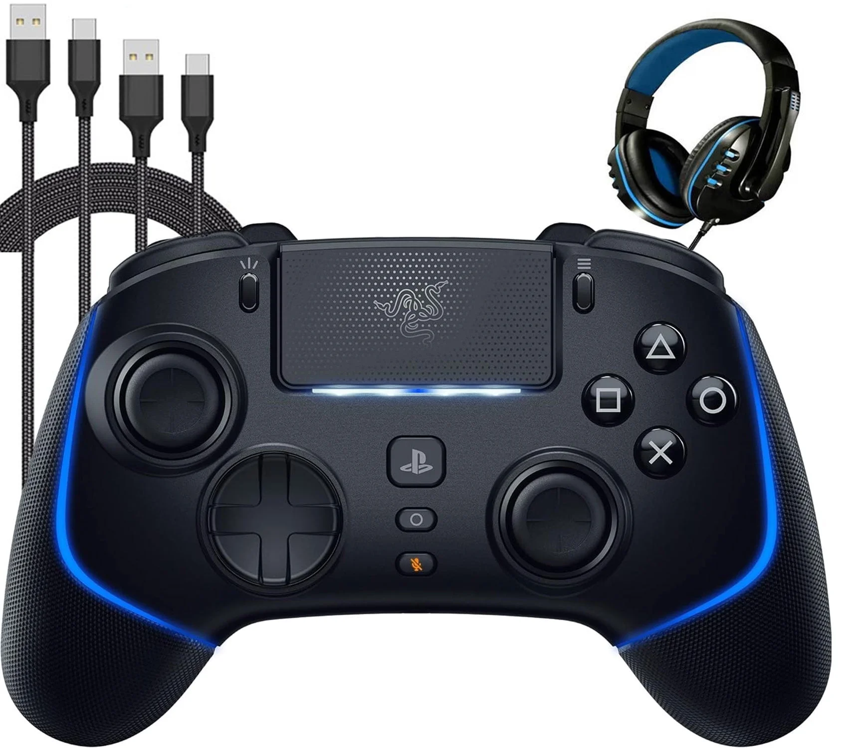 Razer Wolverine V2 Pro Wireless Controller Black HyperSpeed. Mecha-Tactile. RGB Lights for PS5 & PC With 6ft Type C Cable and Headset BOLT AXTION Bundle Like New