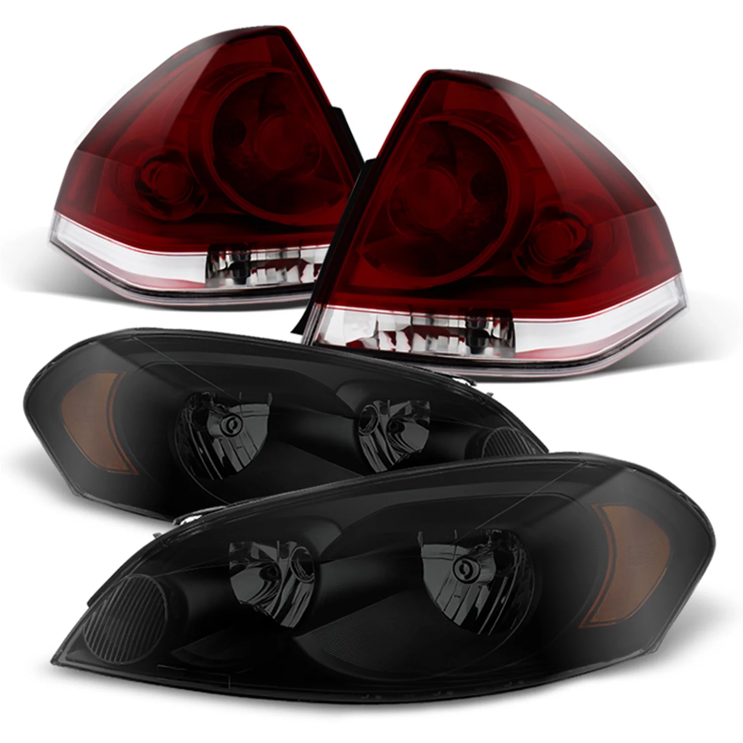 AKKON - Black Smoked Headlights + Dark Red Smoke Tail Lamp Fits 2006-2013 Chevy Impala 2014-2016 Impala Limited Pair LH+RH