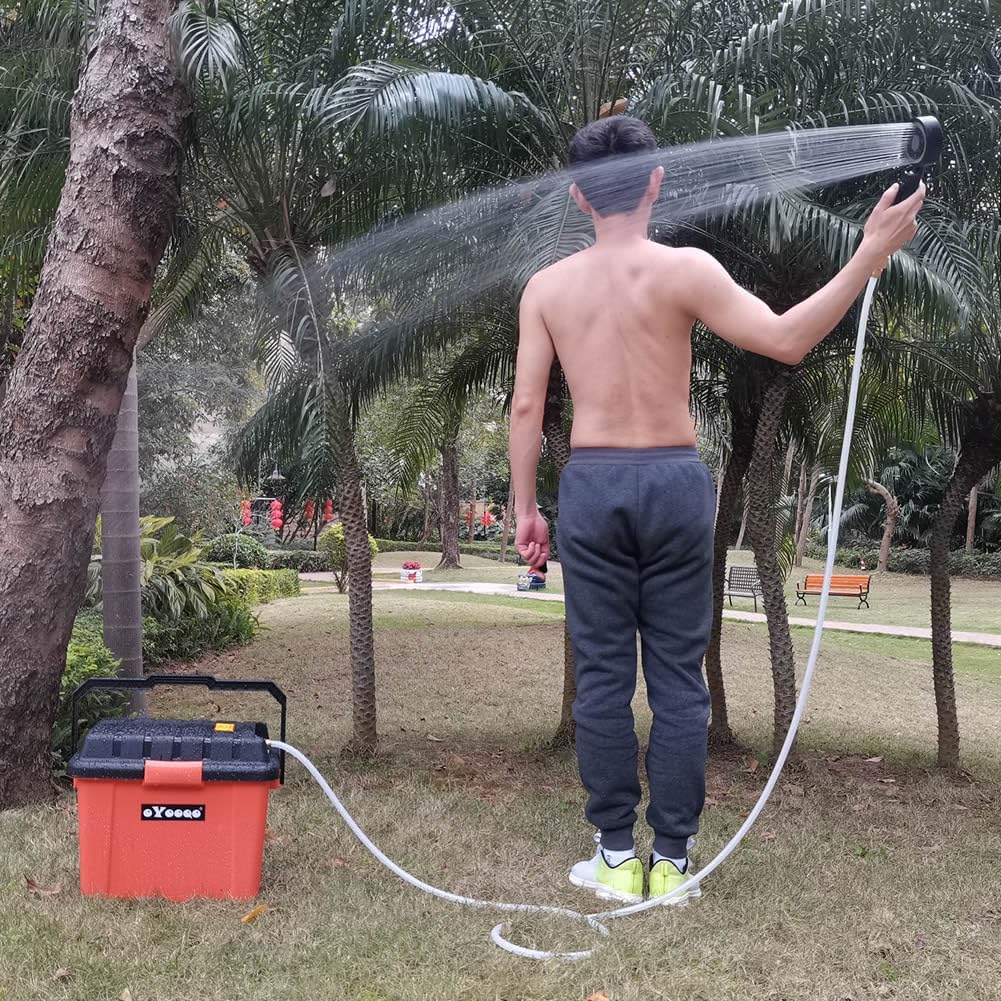 6.6-gal portable shower system.outdoor shower kit.high pressure portable outdoor camping shower.battery powered camp shower.portable shower head with pump.garden hose nozzles.12000mAh