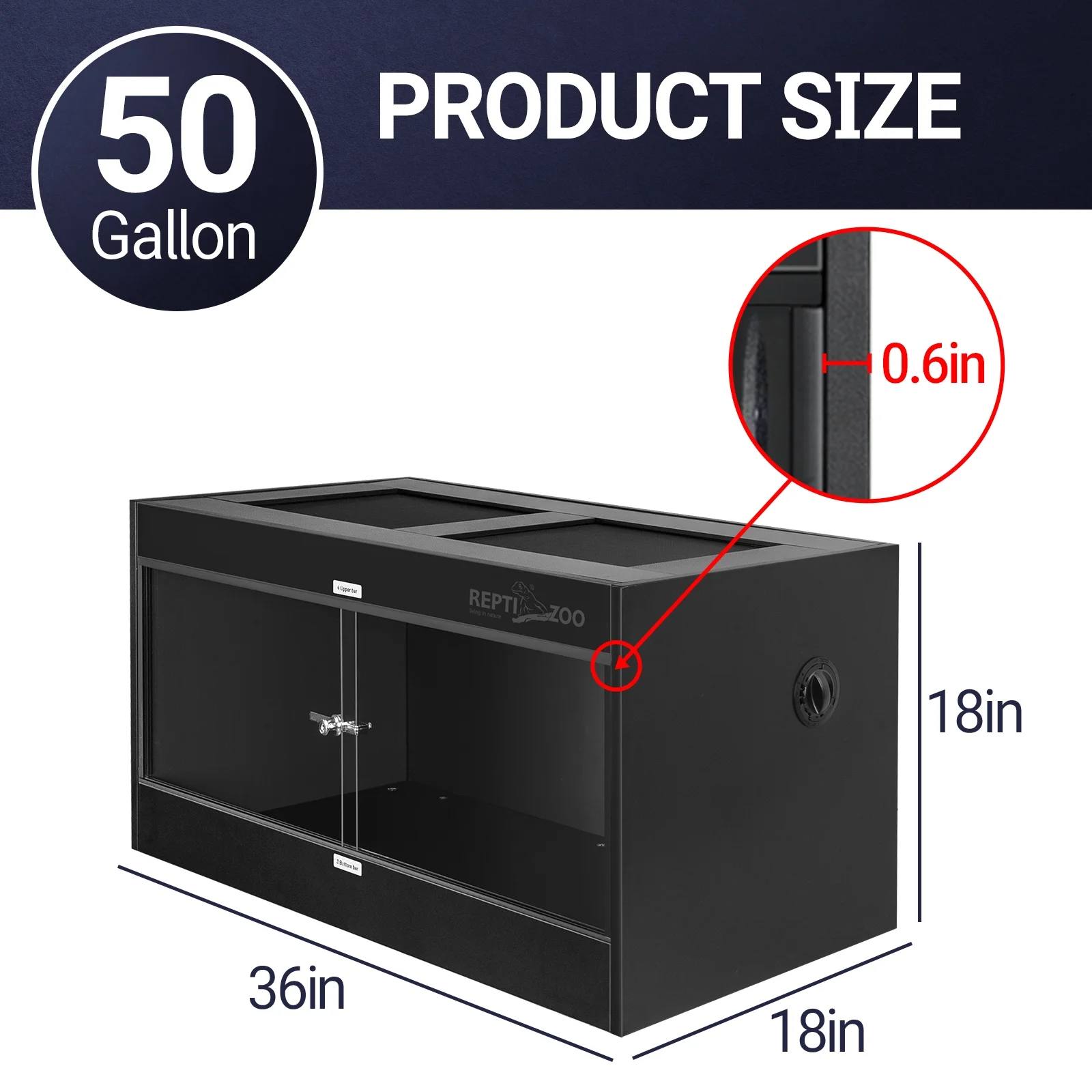 REPTIZOO 40 Gallon PVC Reptile Enclosure. 36x18x18 Reptile Terrariums Tanks with Glass Sliding Door