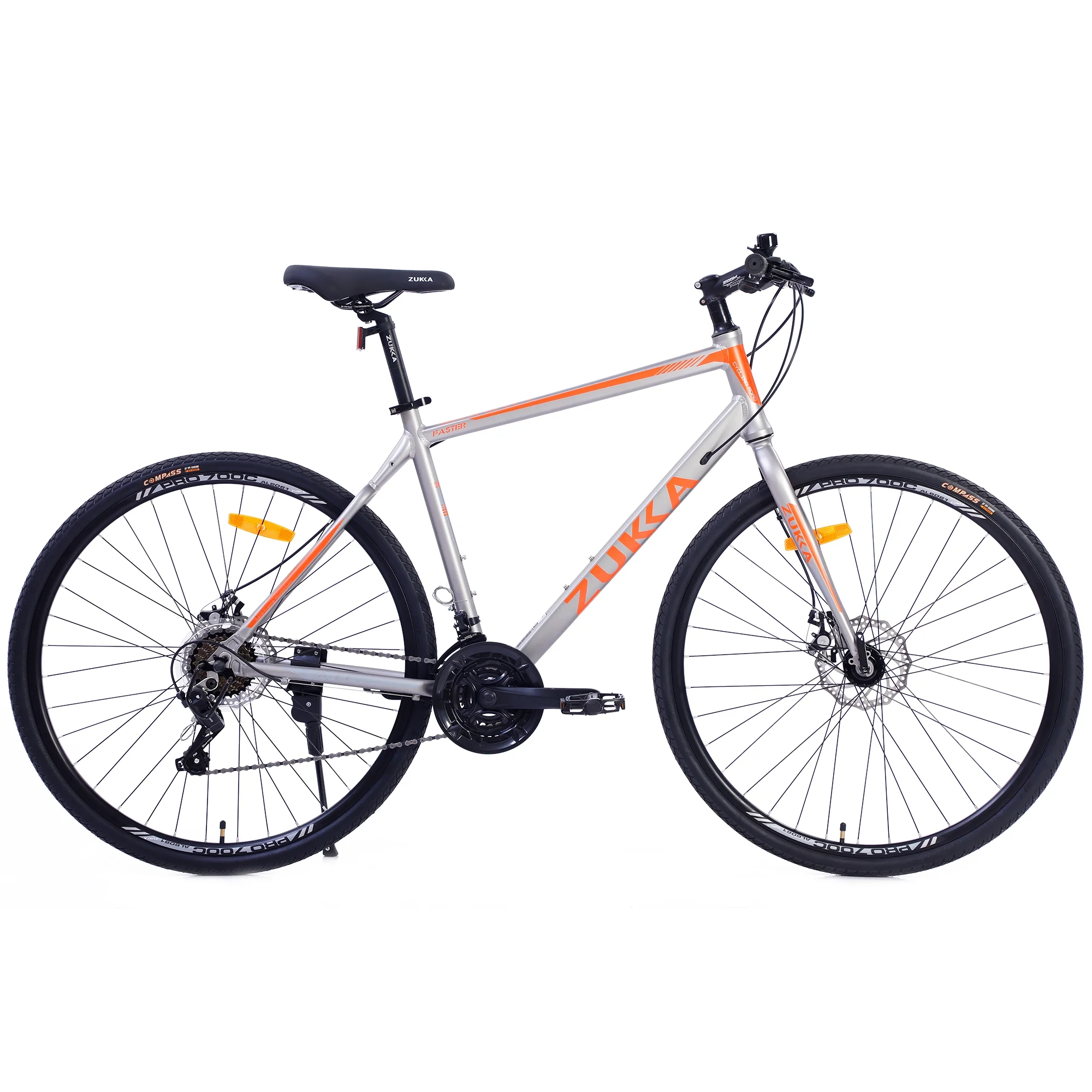28 inch Hybrid Bike Men. Road Bike with Shimano 21 Speed. 700C Wheels. Comfort Adult Bicycle with Dual Disc Brake. 21'' Lightweight Aluminium Frame. Suggested Rider 5'6 to 6'2 Tall- Silver+Orange
