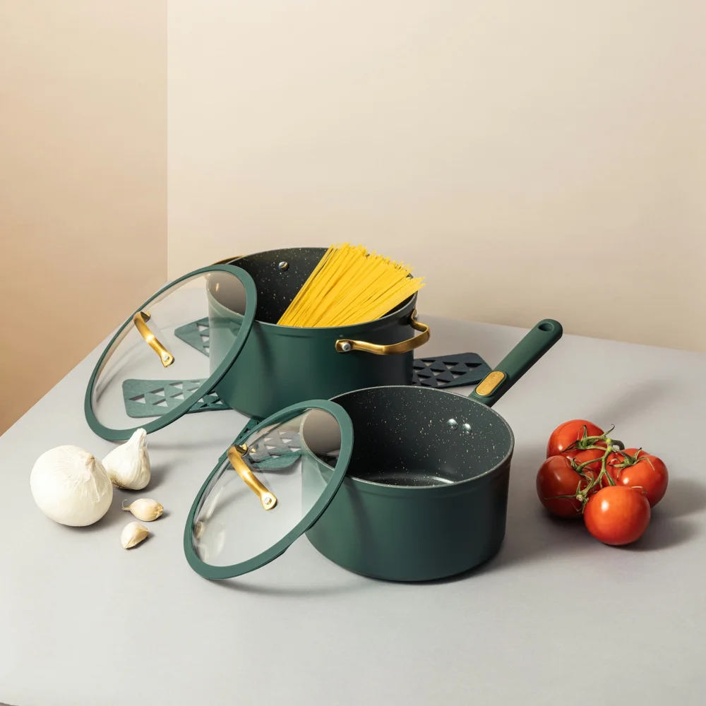 Thyme & Table Non-Stick 12-Piece Granite Cookware Set. Hunter Green