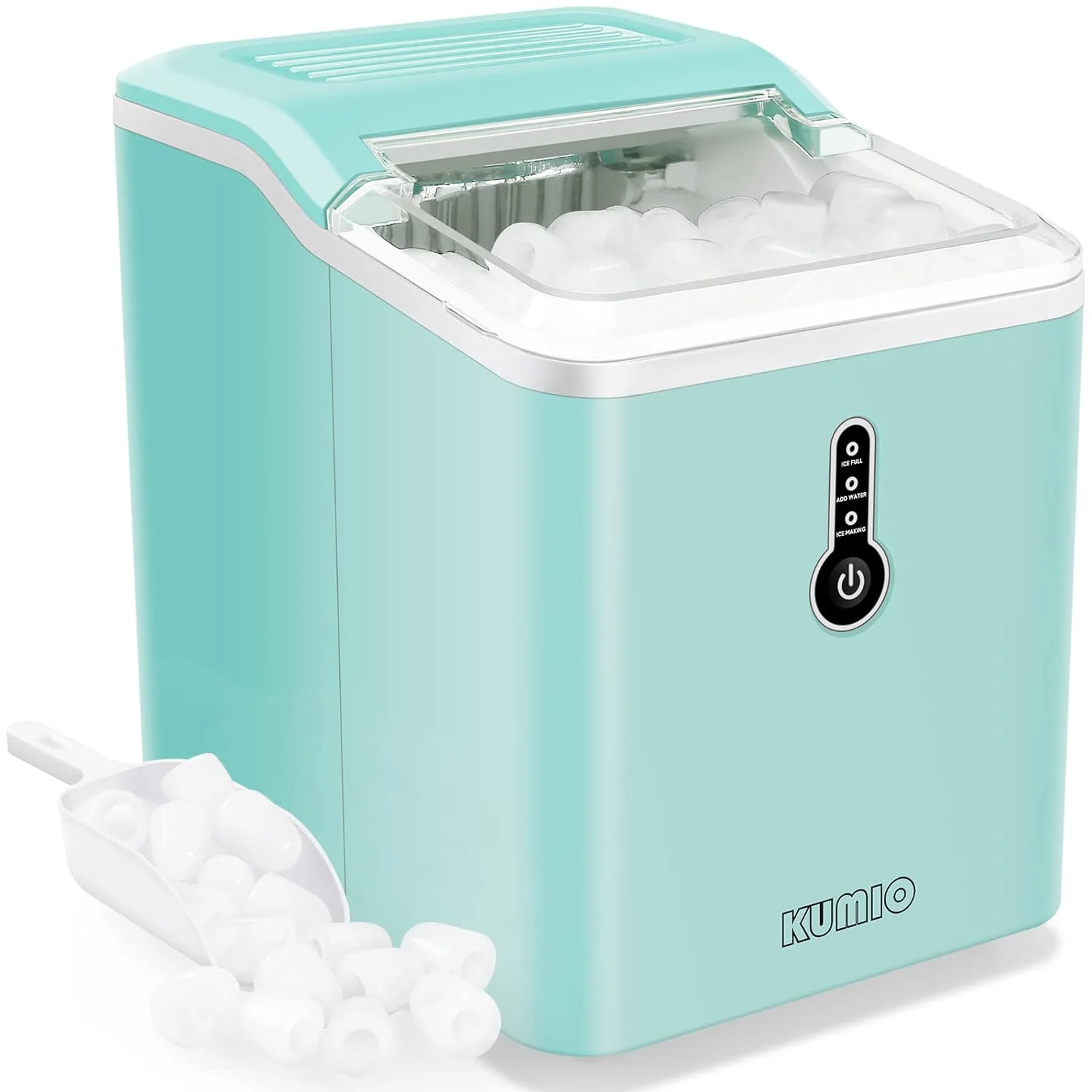 Ice Makers Countertop. 9 Bullet Ice in 6-9 Mins with Ice Scoop and Basket. 26.5 Lbs per Day. Portable Ice Maker for Home Office Camping Party RV. Blue