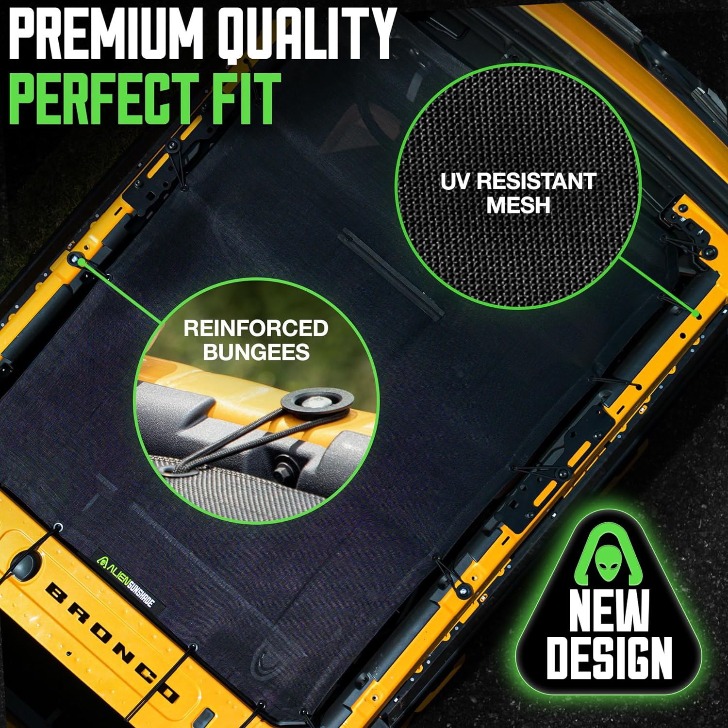 Ford Bronco Sun Shade Black (2021 - 2024) - Full Length Bronco Sunshade Bimini Top for Ford Bronco Accessories 4 Door. Jeep Gifts  ?Premium Mesh Bikini Top Shade Blocks UV. Wind & Noise