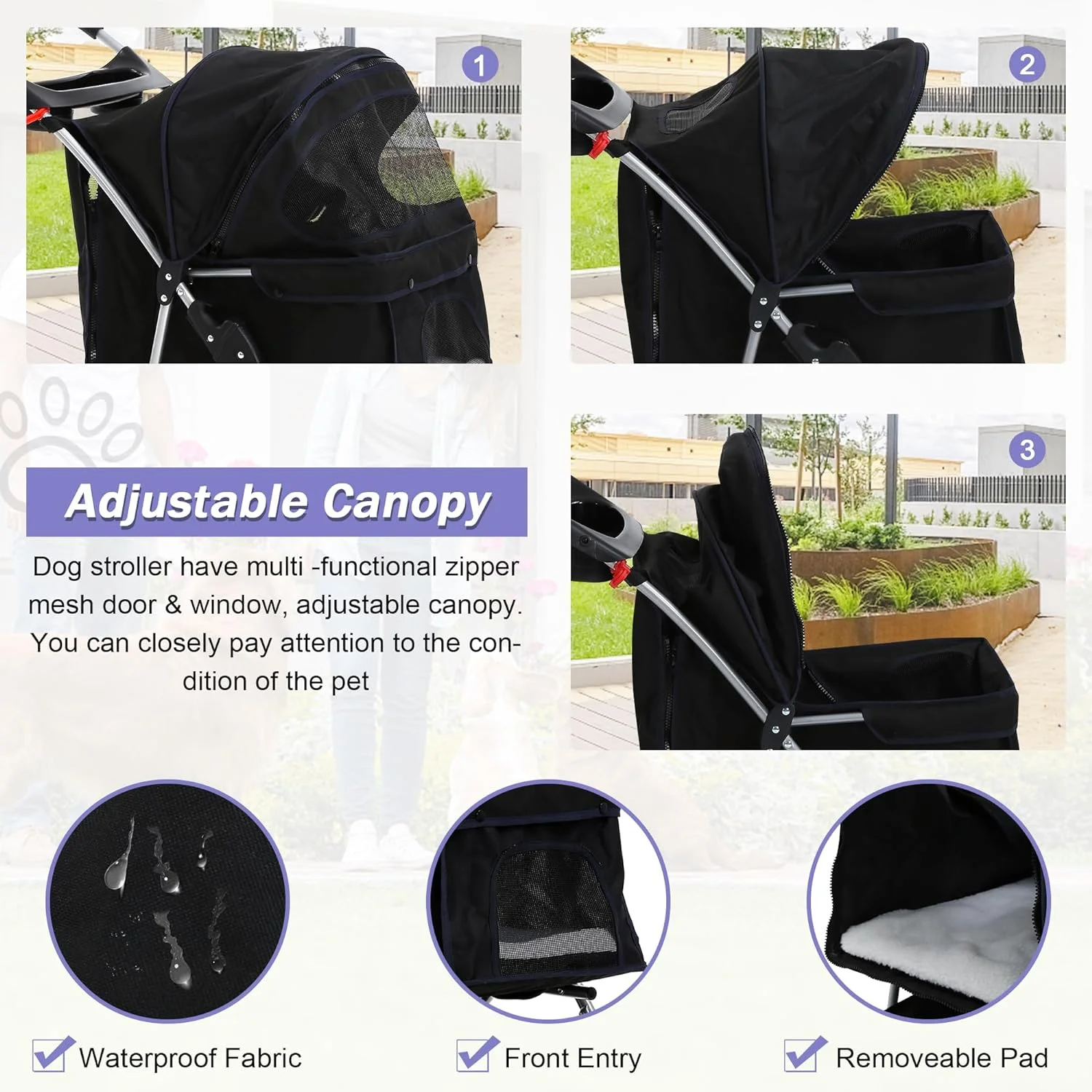 Dog Stroller Folding Pet Stroller 4 Wheels Cat Stroller Foldable Stroller Waterproof Travel Carrier Strolling Cart for Puppy Jogger Stroller W/Cup Holder & Storage Basket. Black