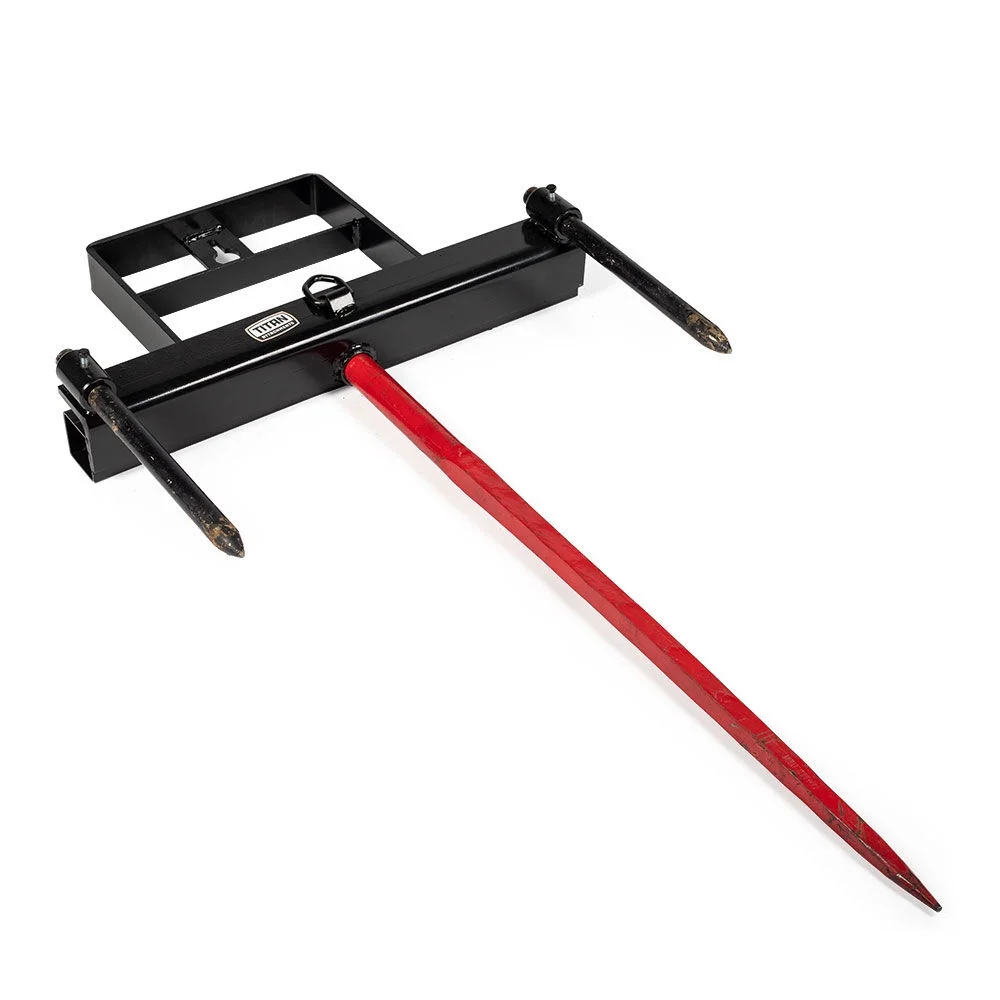 Titan Attachments 43 Hay Bale Spear Attachment with Stabilizer Spears. Universal HD Front Skid Steer Tractor Loader Bucket Attachment. 3000 LB Capacity