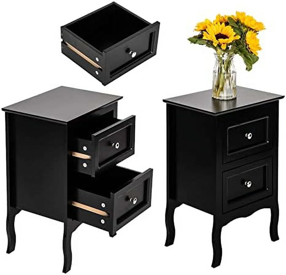 NTTBOBOEC Night Table Modern Wood Night Stand End Table Wooden Bed Side Tables with 2 Drawers Large Space Brown Size 15.74(W) x 11.81(D) x 23.66(H)