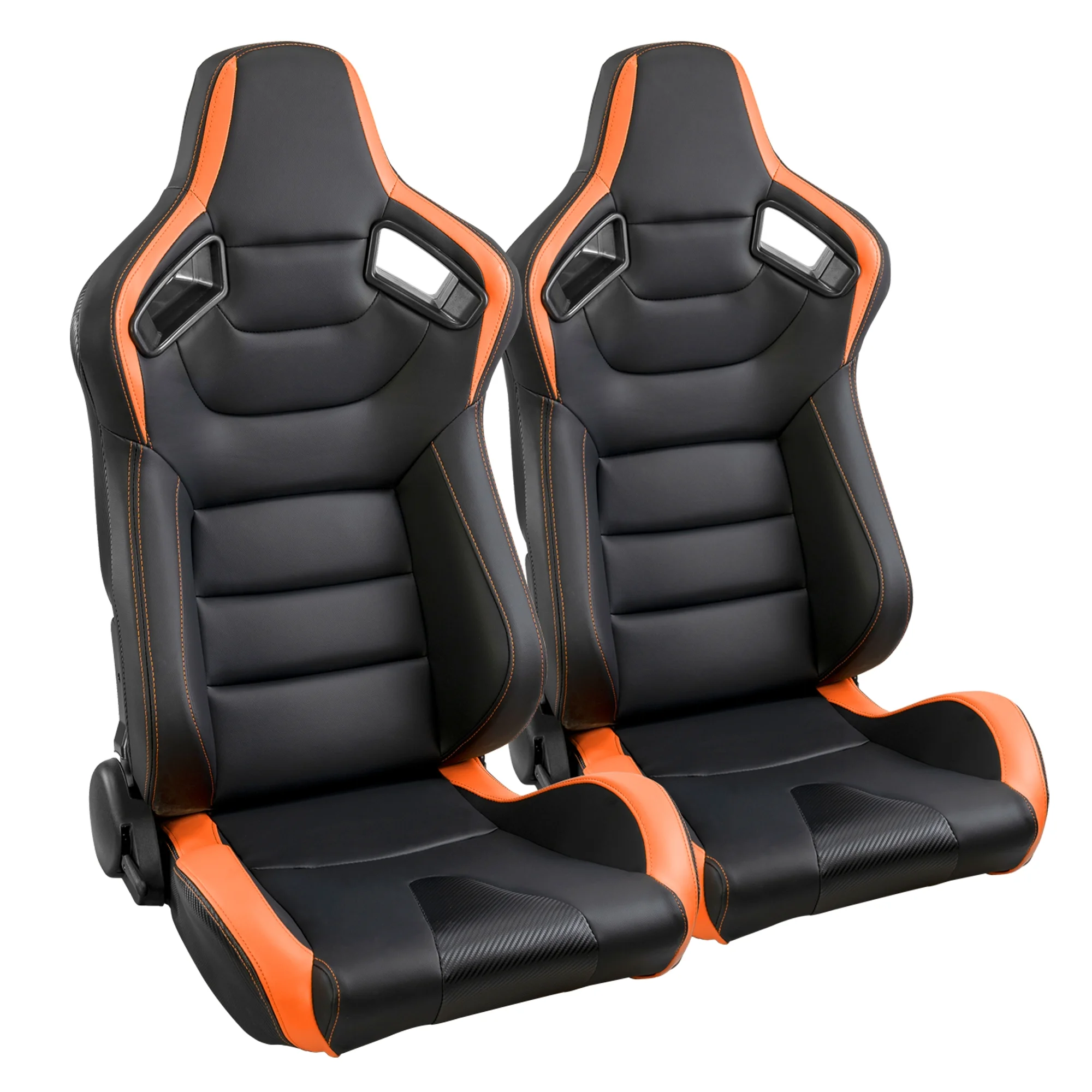 Racing Seats. 2PCS Universal PVC Leather Racing Seats with Dual Lock Sliders. Reclining Design & Front-Back Adjustable Seats (Black&Orange)
