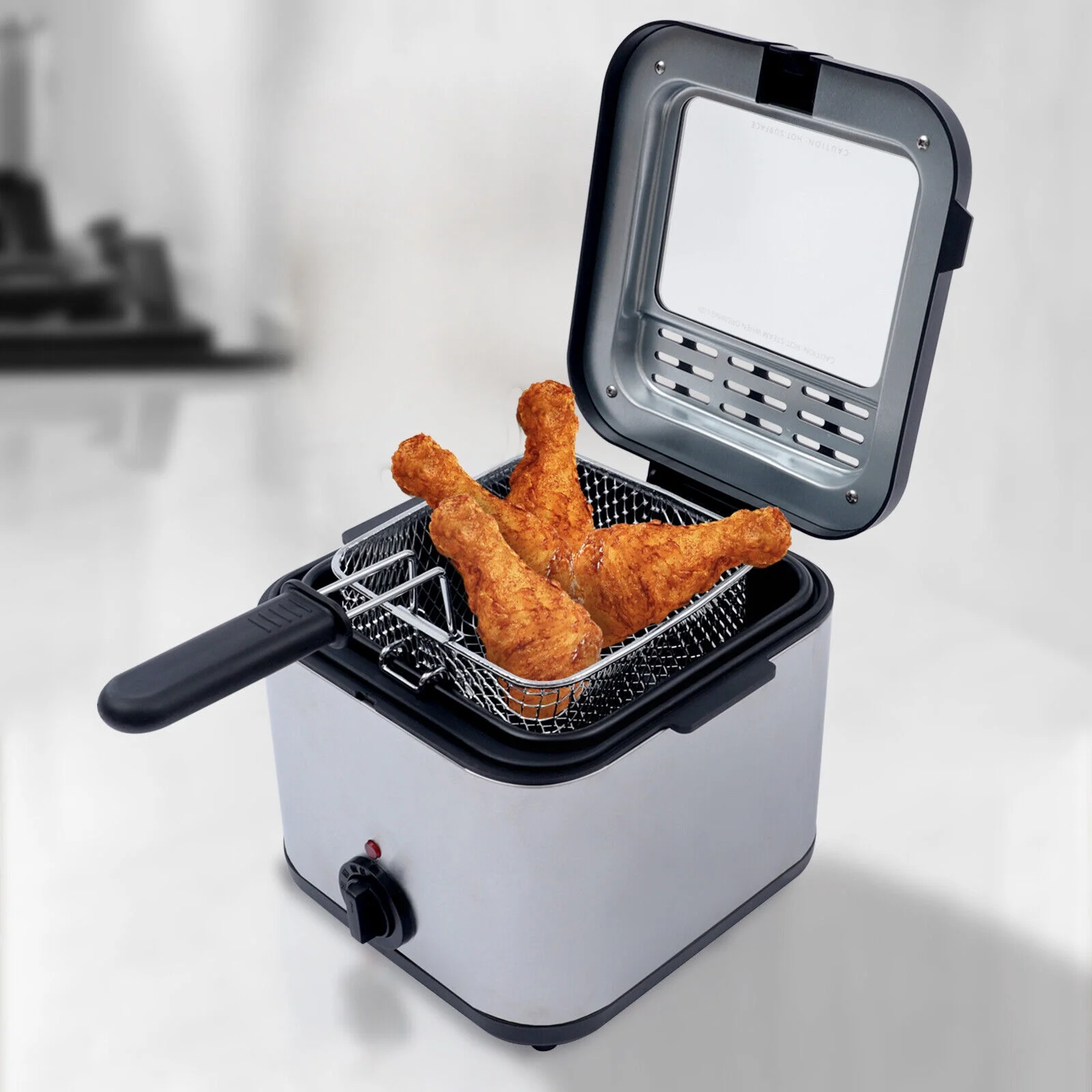 1000W 2.5L Deep Fryer With Basket Small Fryer w/ View Window. Oil Dripping Hook