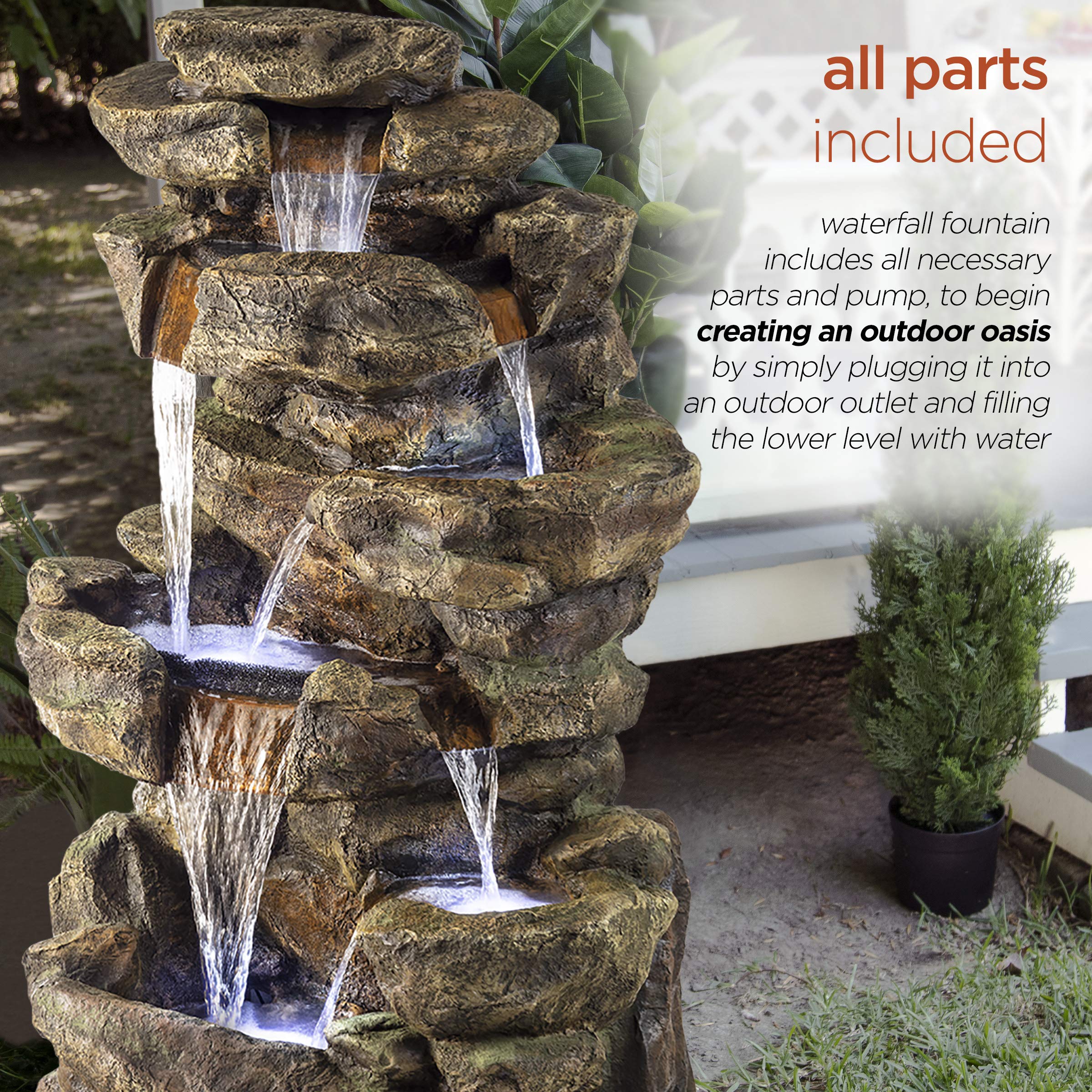 🔥Spring Clearance Sale-51″ Tall Outdoor 6-TierRainforest Waterfall Fountain with 30 LED Lights