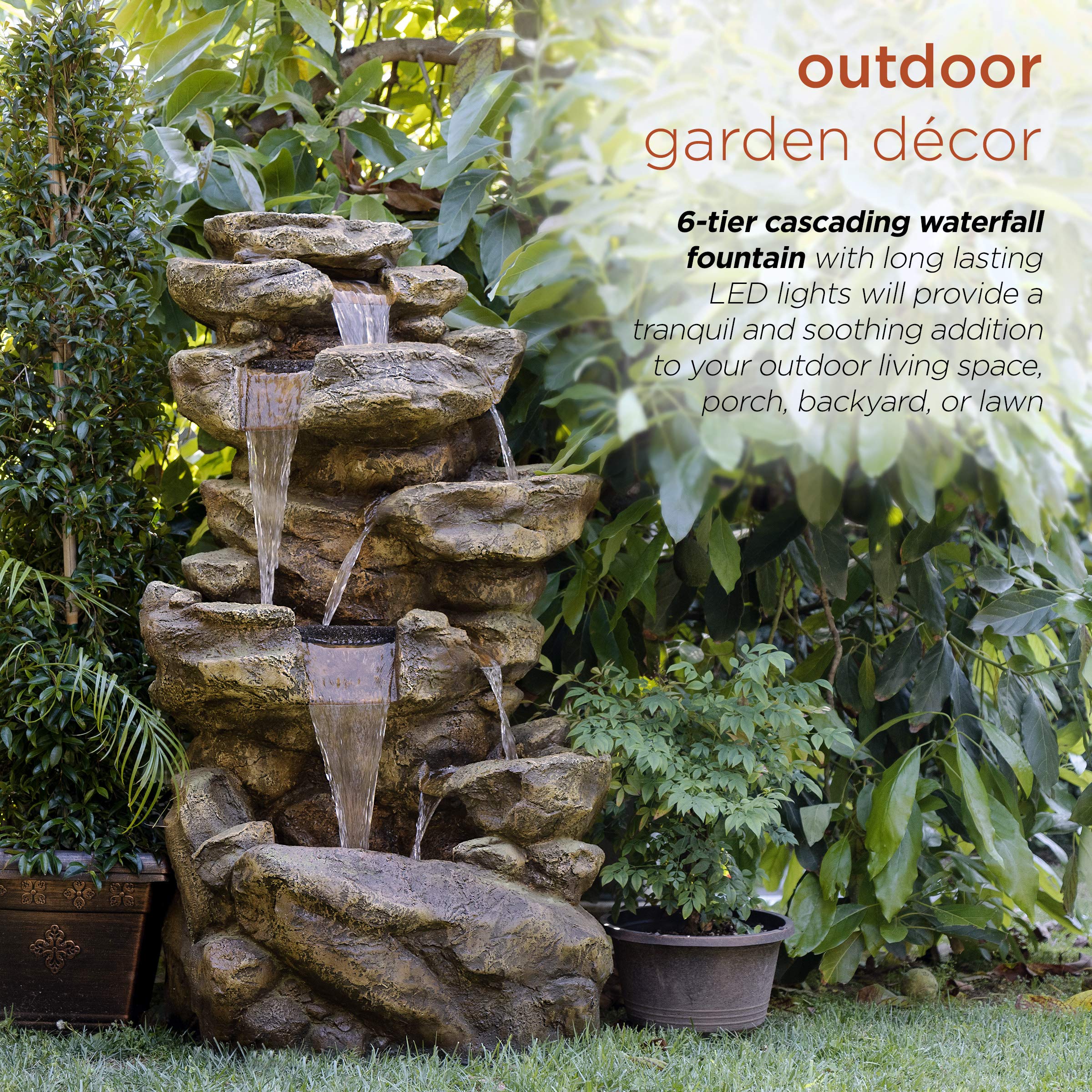 🔥Spring Clearance Sale-51″ Tall Outdoor 6-TierRainforest Waterfall Fountain with 30 LED Lights