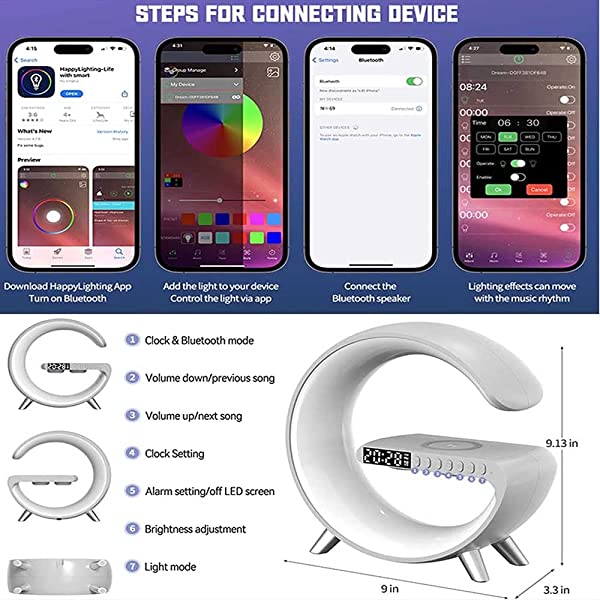 🔥Wireless Charger Atmosphere Lamp,4 in 1 Bluetooth Speaker Music Clock Alarm🔥🔥🔥