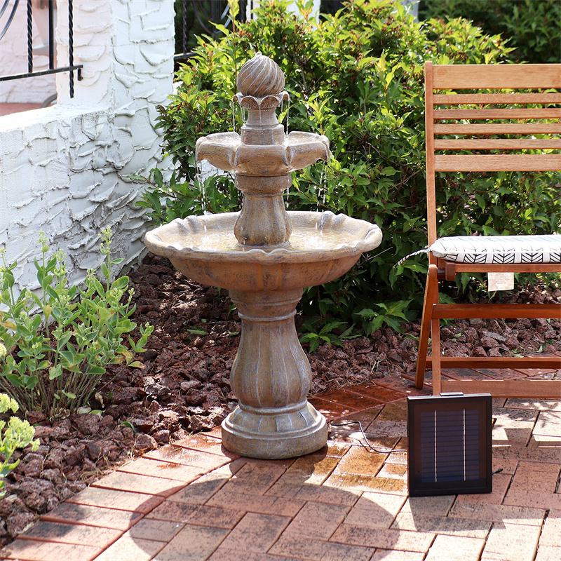 (🔥Clearance Sale)2-Tier Solar-Powered Outdoor Water Fountain with Battery Backup
