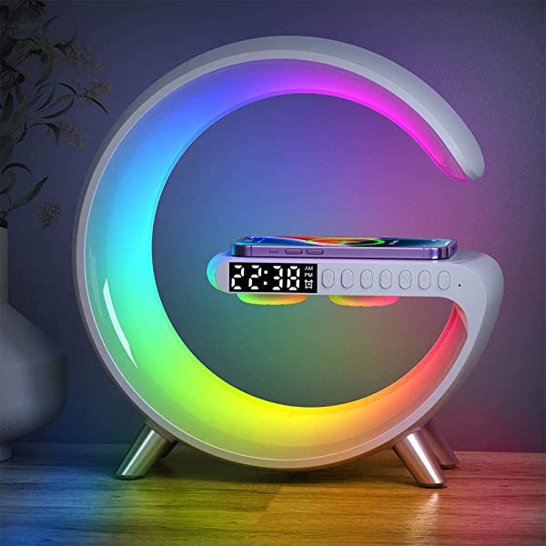 🔥Wireless Charger Atmosphere Lamp,4 in 1 Bluetooth Speaker Music Clock Alarm🔥🔥🔥