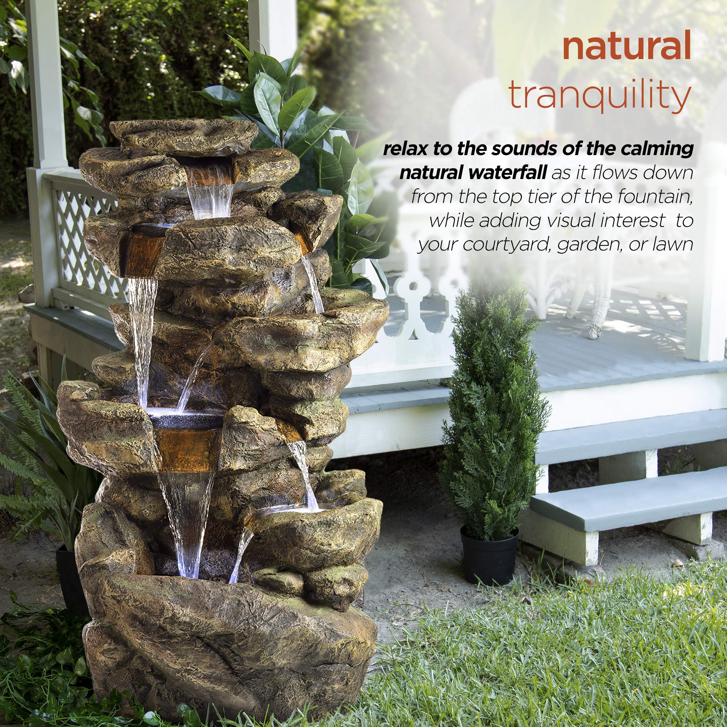 🔥Spring Clearance Sale-51″ Tall Outdoor 6-TierRainforest Waterfall Fountain with 30 LED Lights