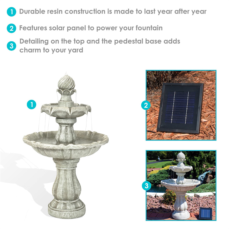 (🔥Clearance Sale)2-Tier Solar-Powered Outdoor Water Fountain with Battery Backup
