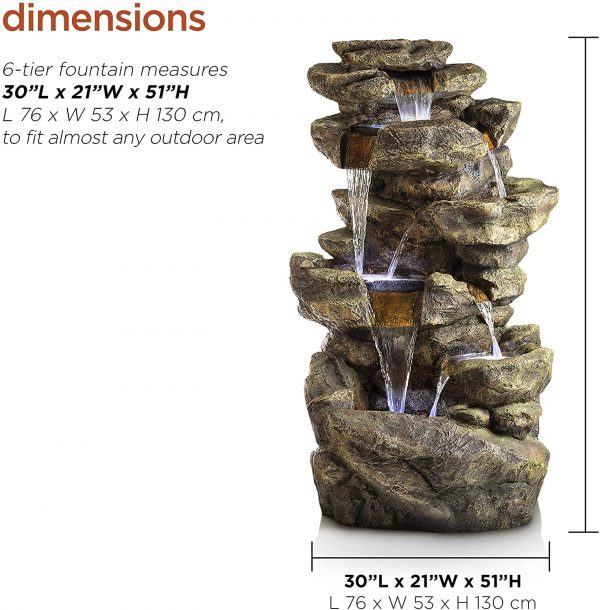 🔥Spring Clearance Sale-51″ Tall Outdoor 6-TierRainforest Waterfall Fountain with 30 LED Lights