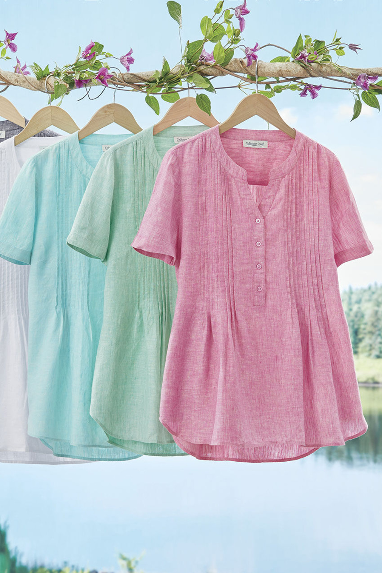 S/S Linen Tuck & Release Blouse