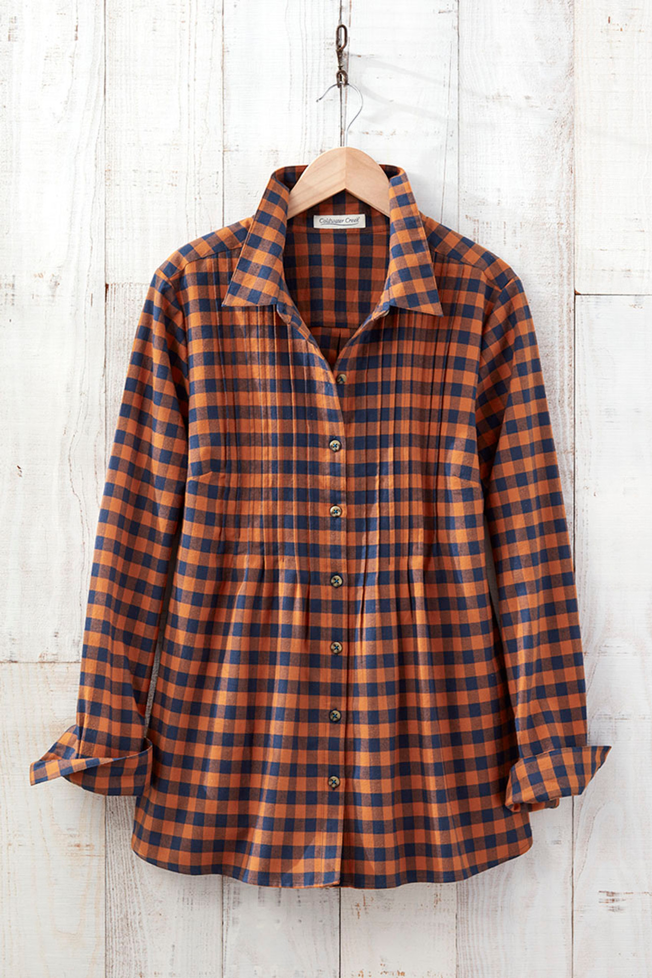 Pintucked Northcountry Flannel (mid navy/spice)