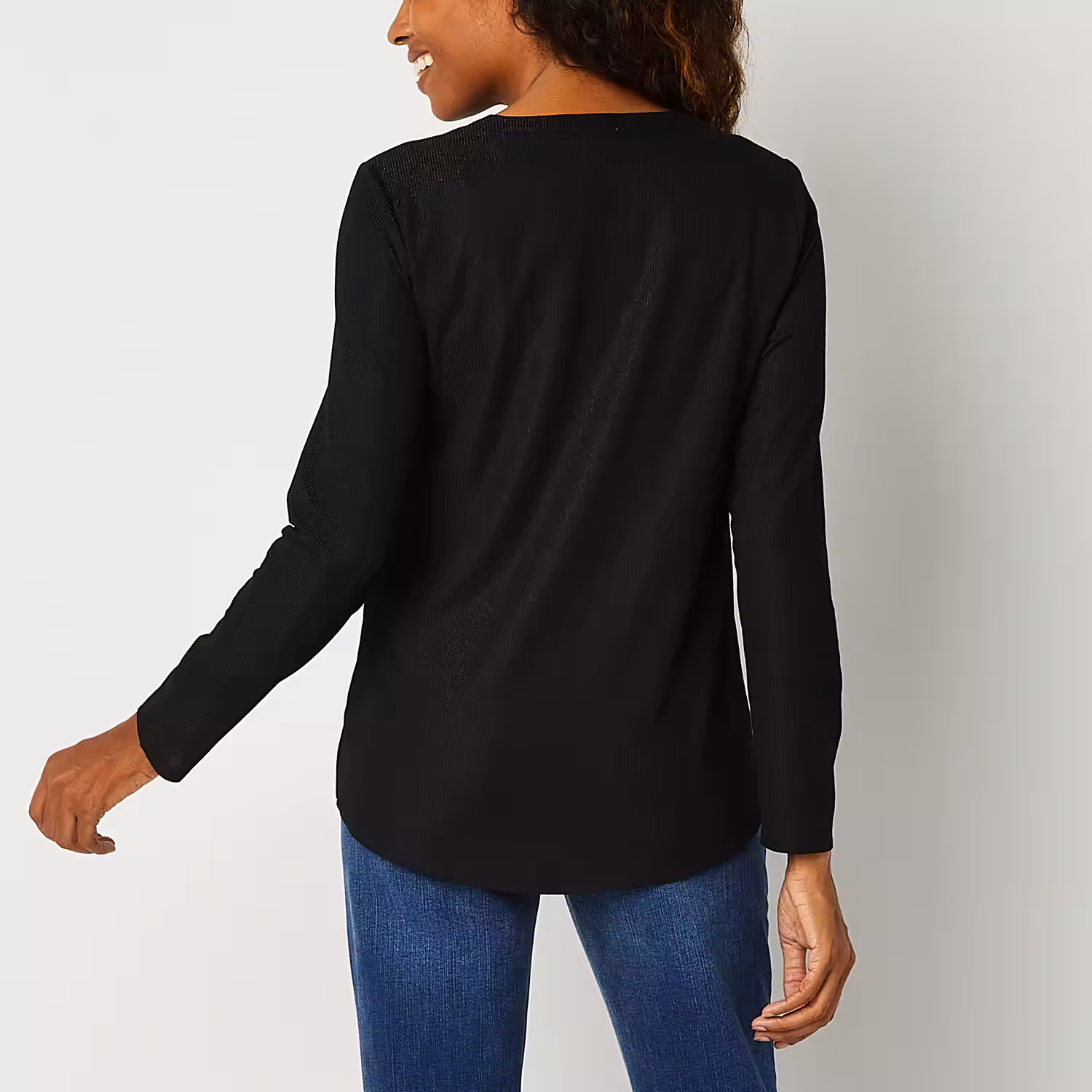 Liz Claiborne Womens Crew Neck Long Sleeve Blouse