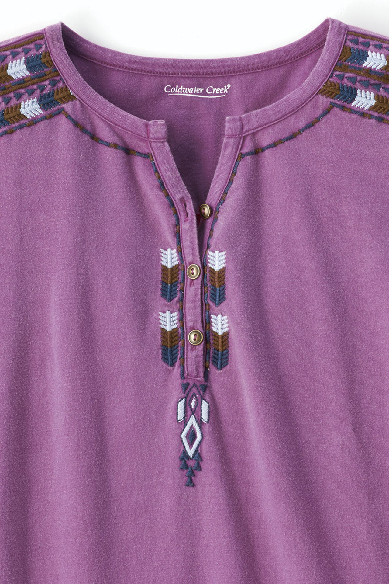 Embroidered Vintage-Washed Henley