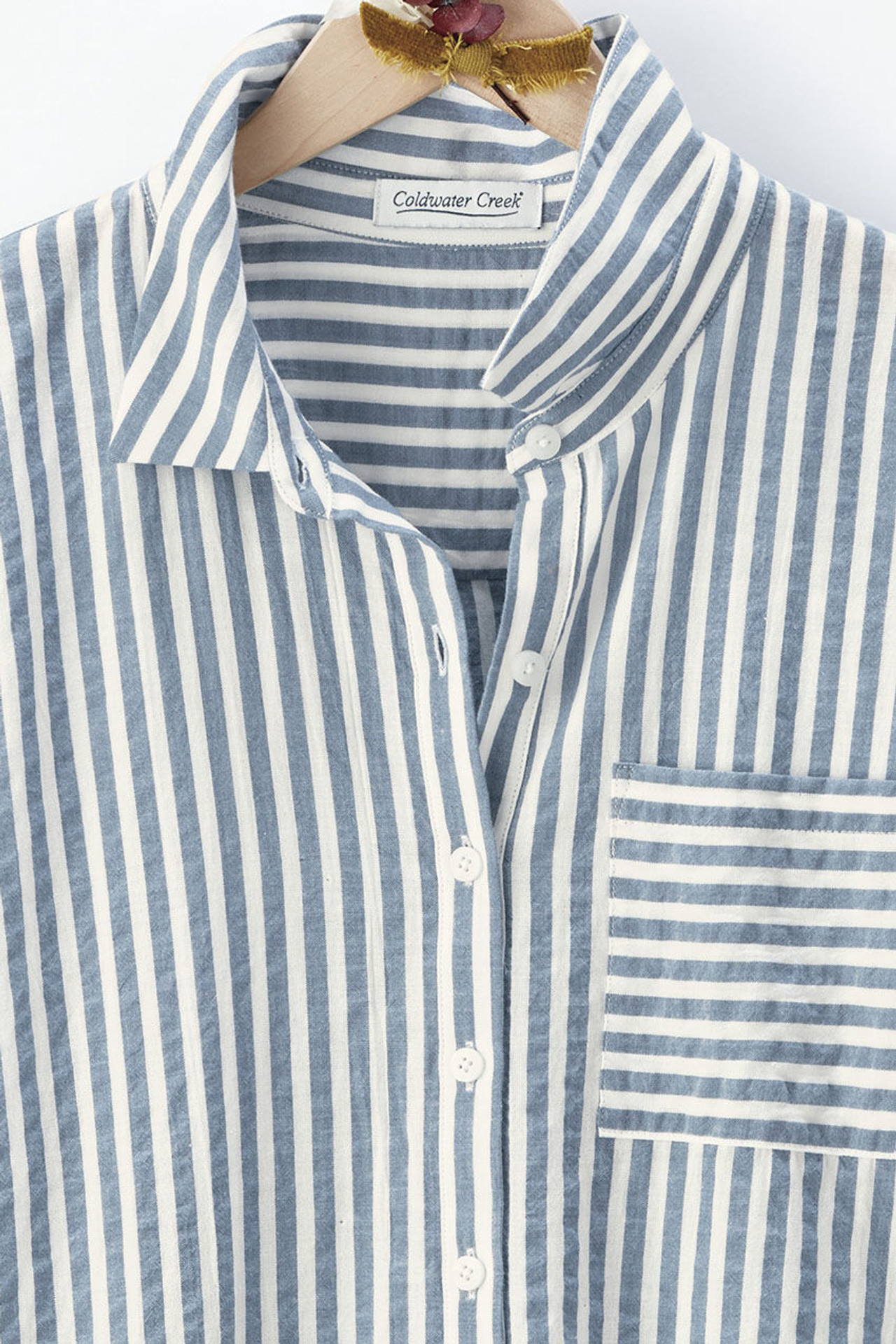 Crinkle Cotton Striped Long-Sleeve Shirt