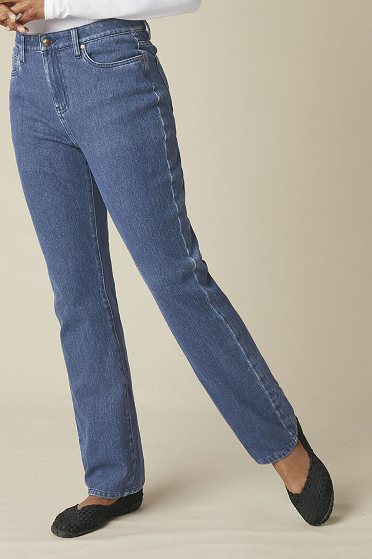 Knit High Rise Straight-Leg Jeans