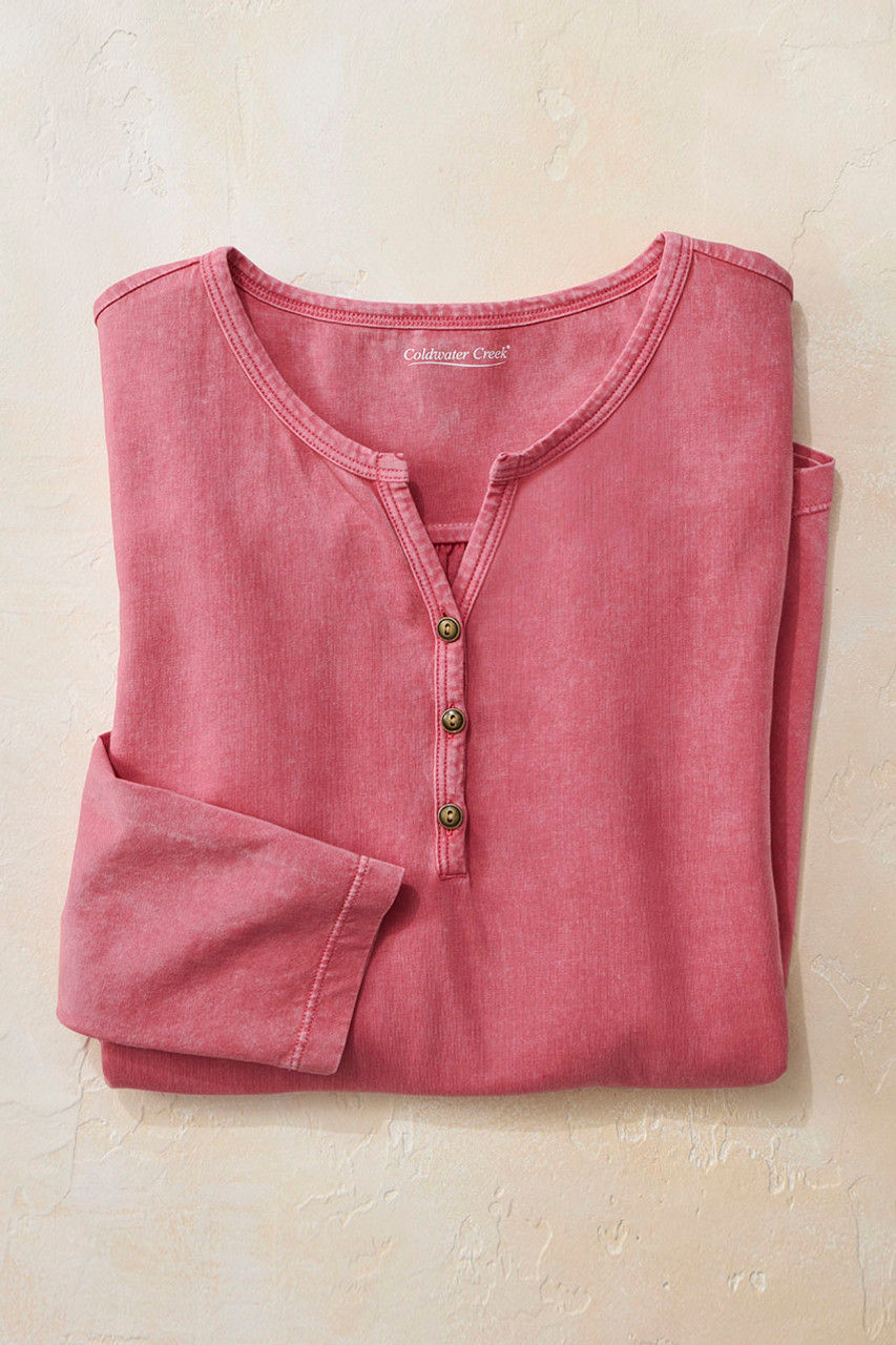 Vintage-Wash Solid Long-Sleeve Henley