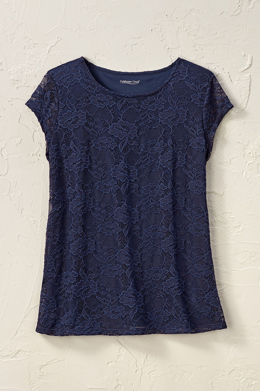 Cap-Sleeve Stretch Lace Tee