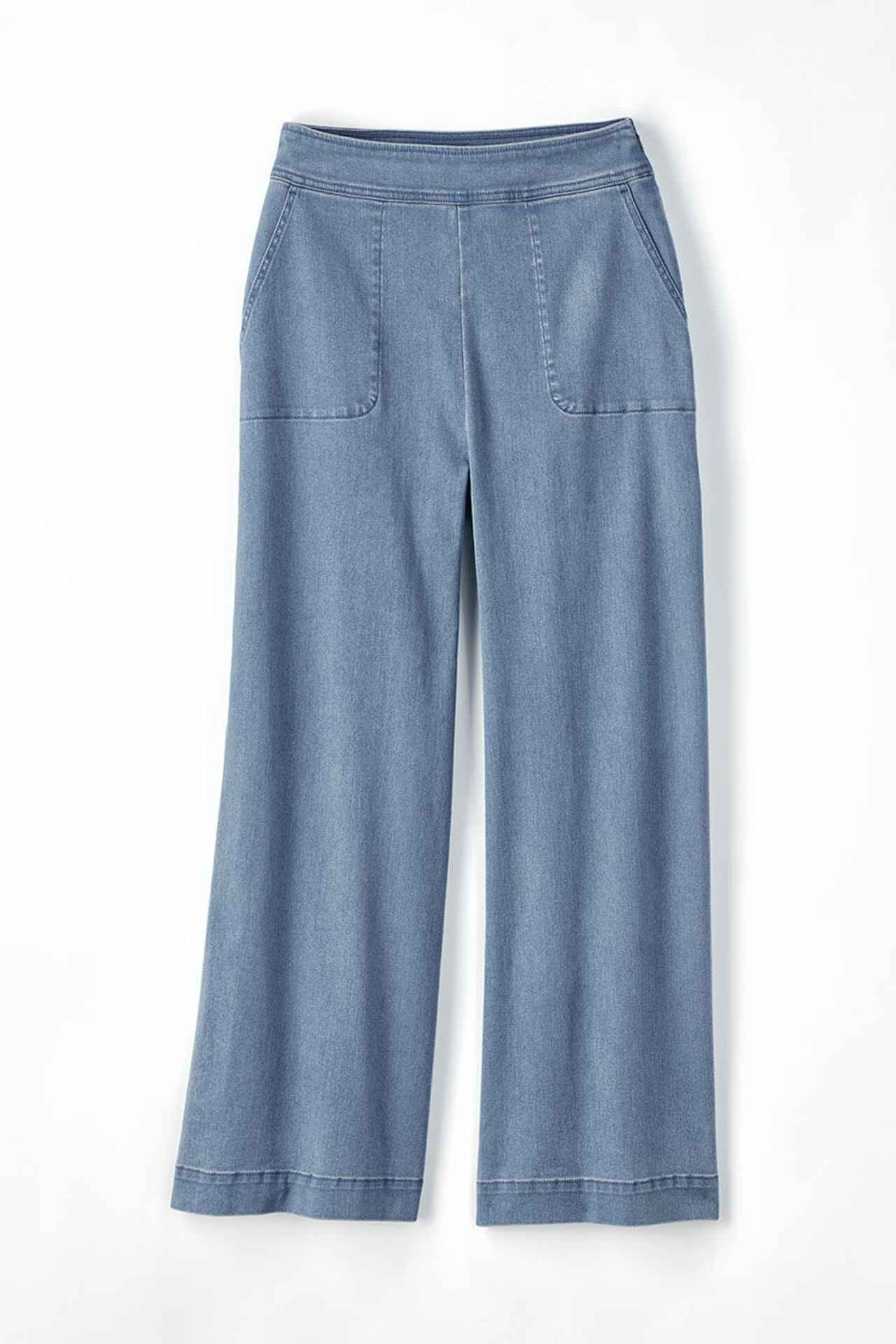 Knit Denim Wide Leg Ankle Jeans