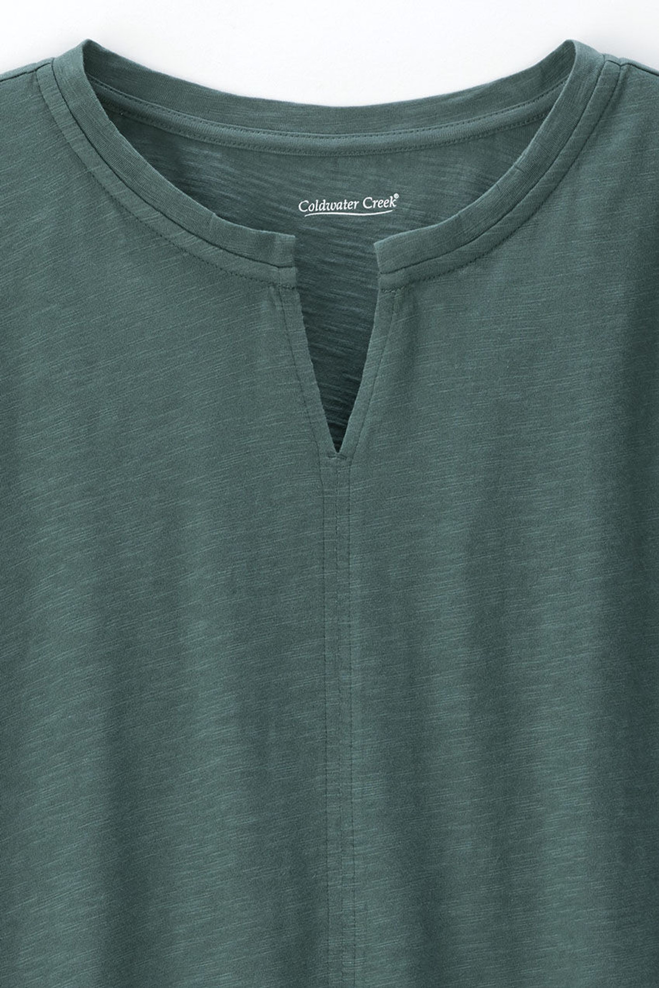 Split Neck Cap-Sleeve Slub Tee