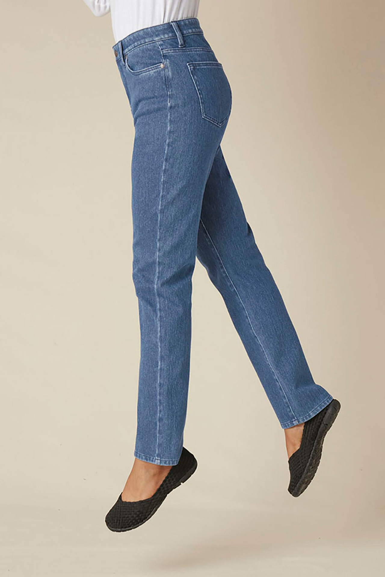 Knit High Rise Straight-Leg Jeans