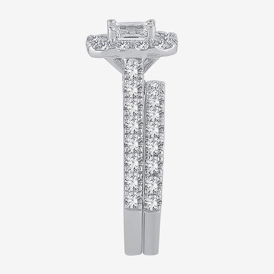 Womens 2 CT. T.W. Mined White Diamond 10K White Gold Halo Bridal Set