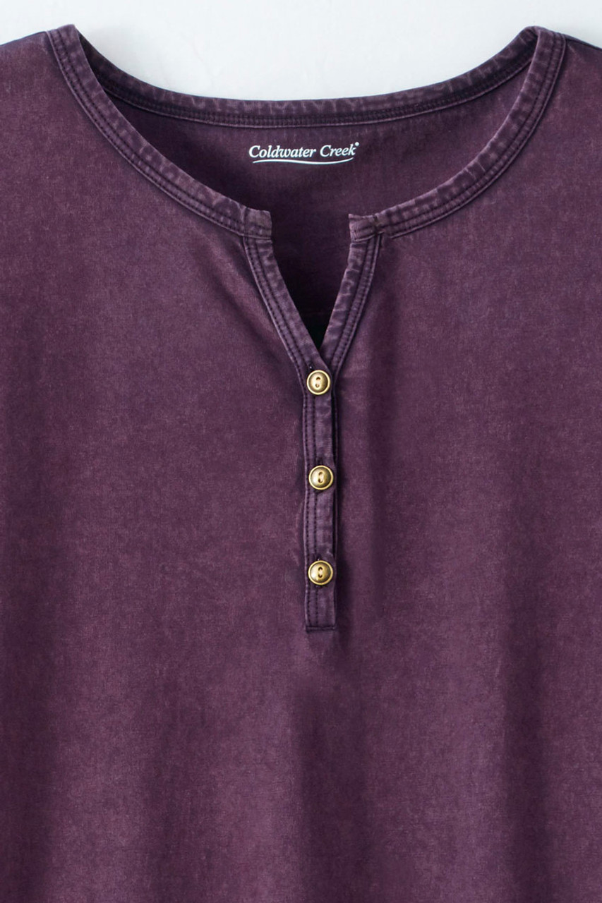 Vintage-Wash Solid Long-Sleeve Henley