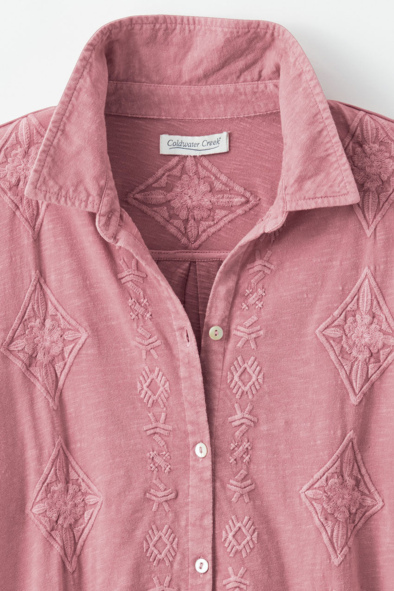 Medallions in Line Button-Front Embroidered Tunic
