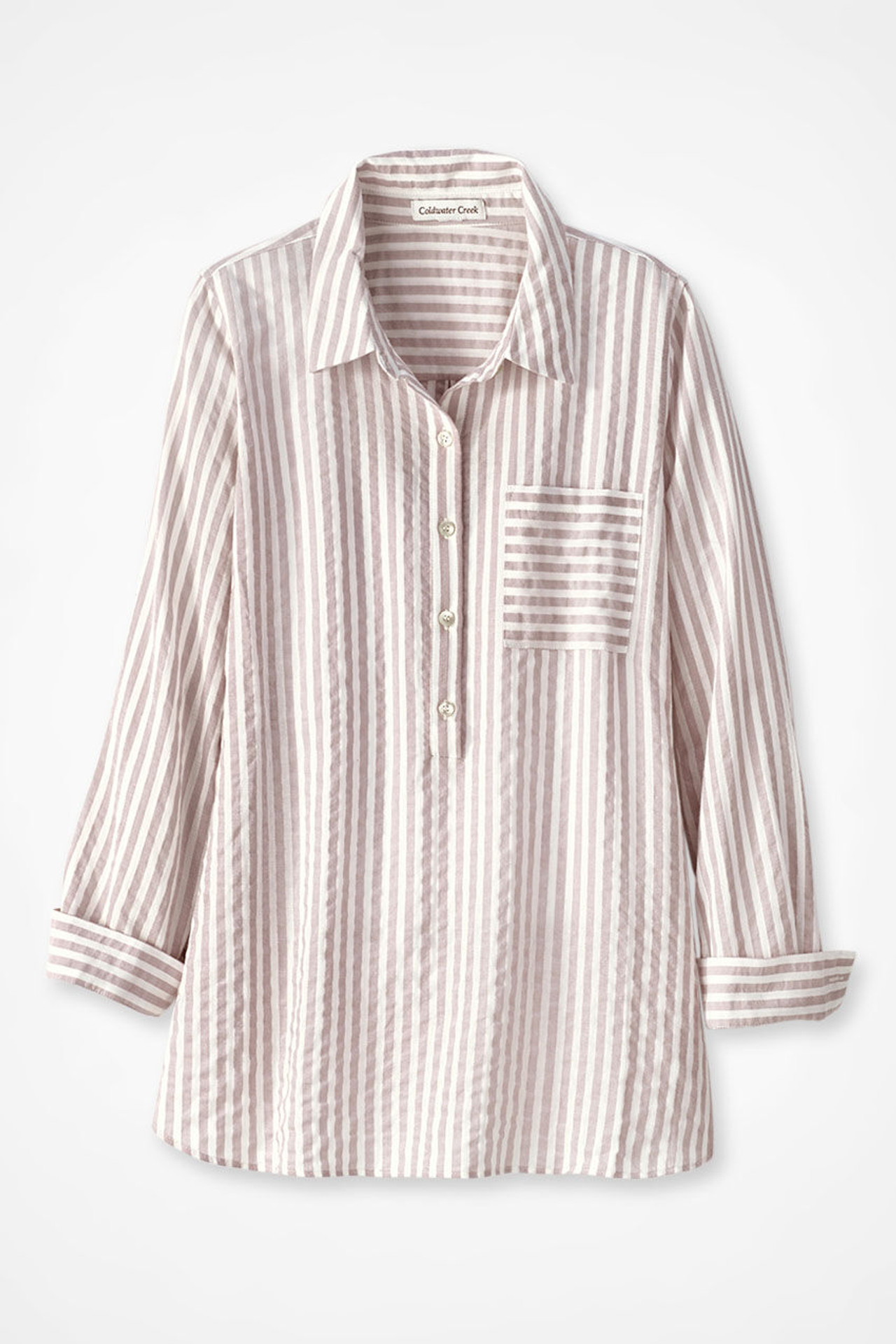 Crinkle Cotton Striped Long-Sleeve Shirt
