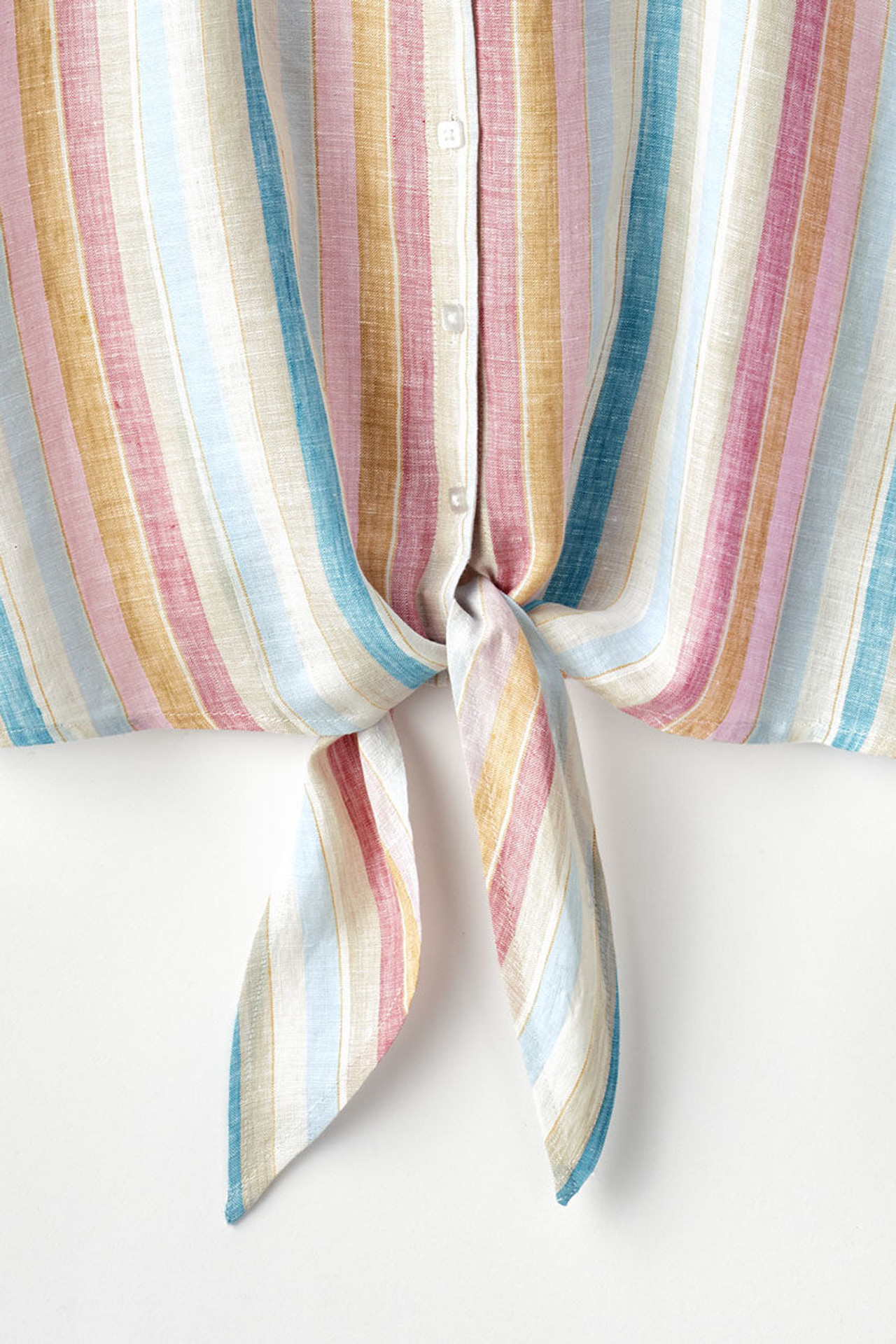 Striped Linen Tie Front Top
