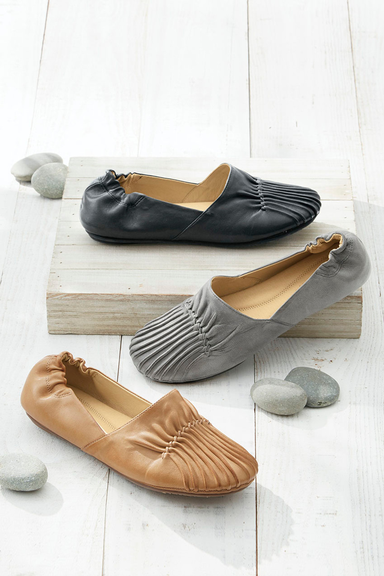Pintuck Leather Flats