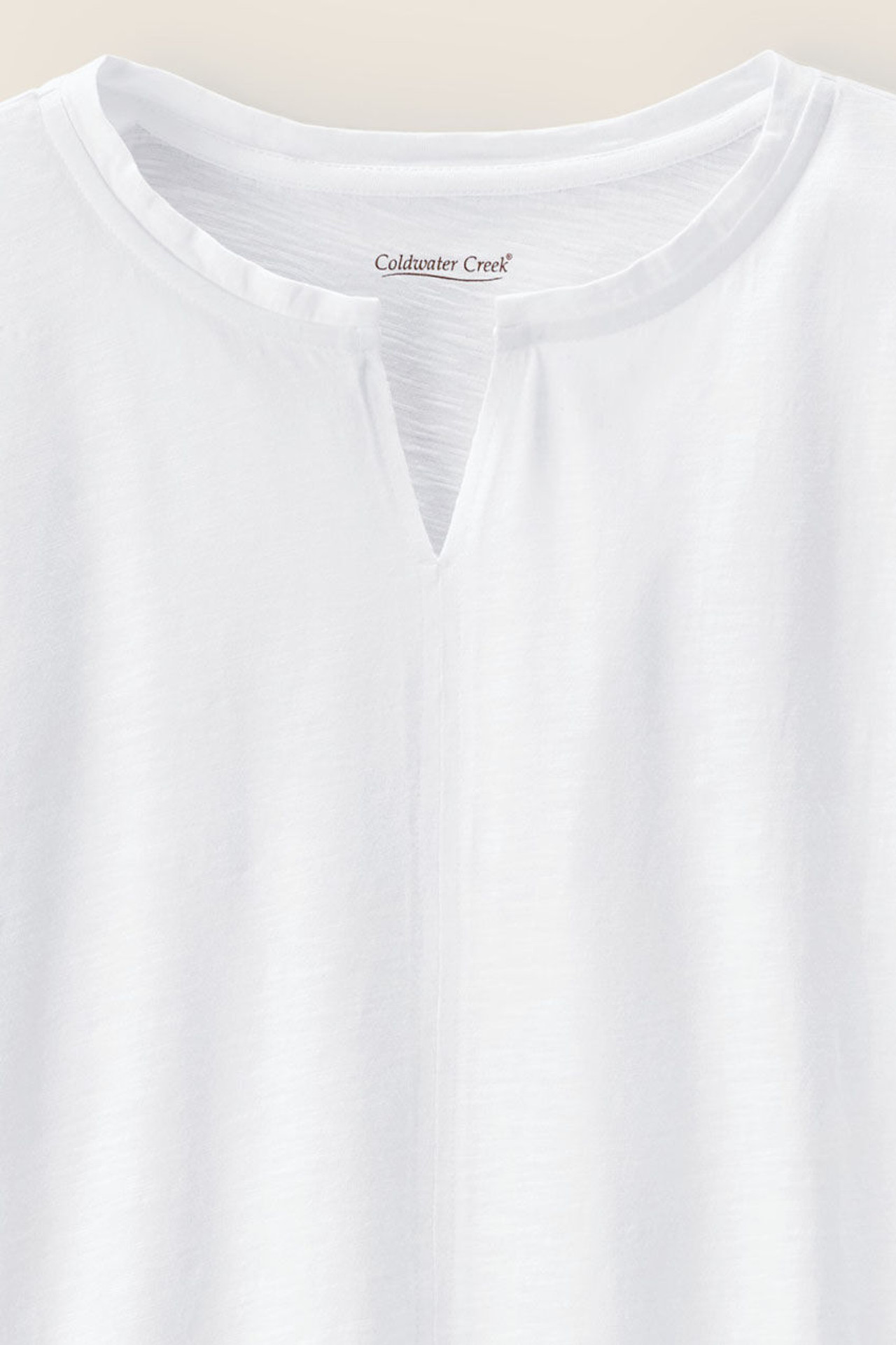 Split Neck Cap-Sleeve Slub Tee