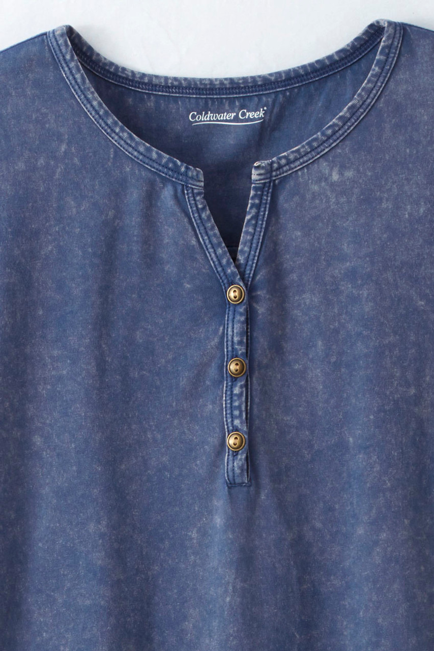 Vintage-Wash Solid Long-Sleeve Henley