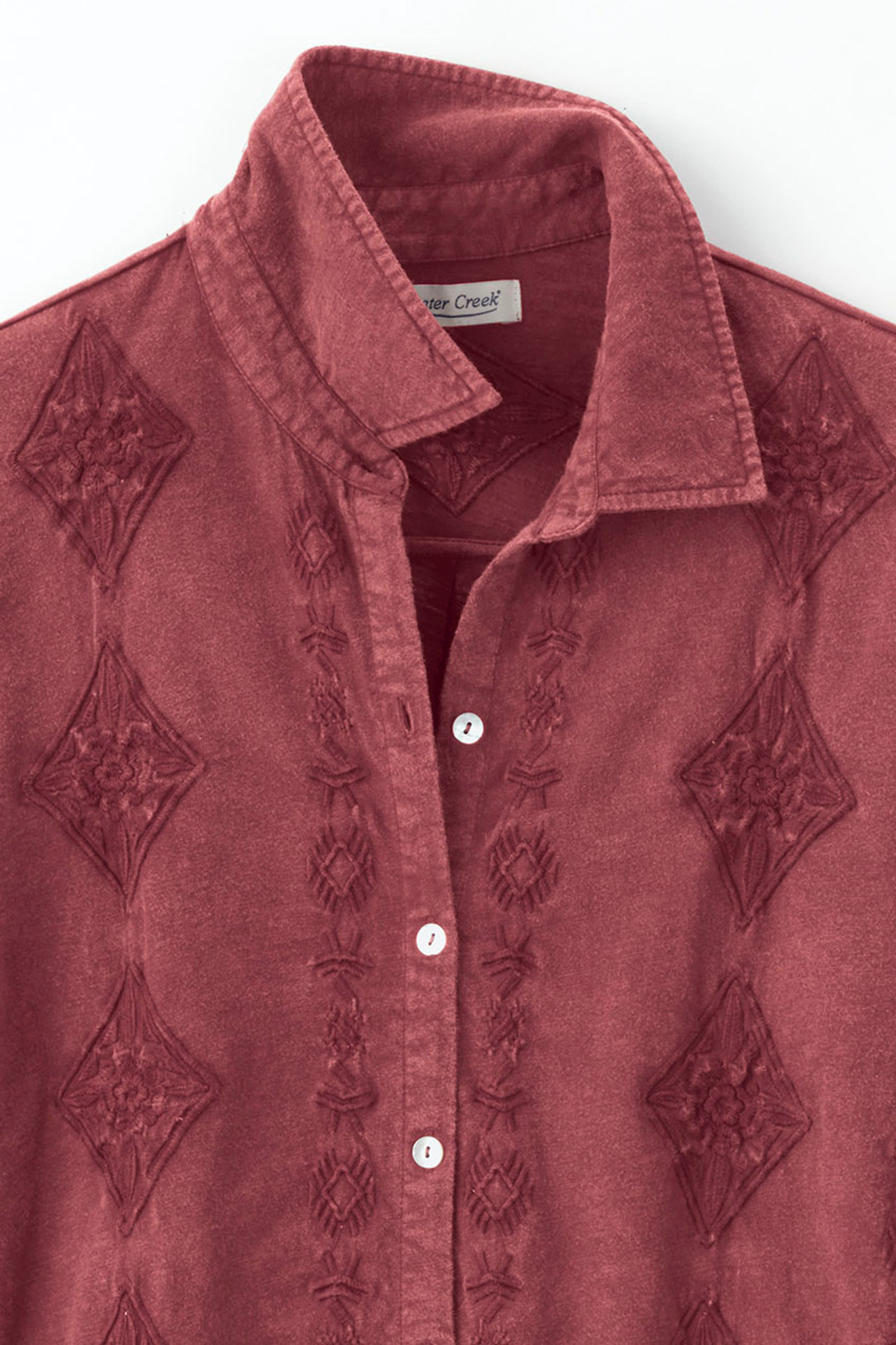 Medallions in Line Button-Front Embroidered Tunic