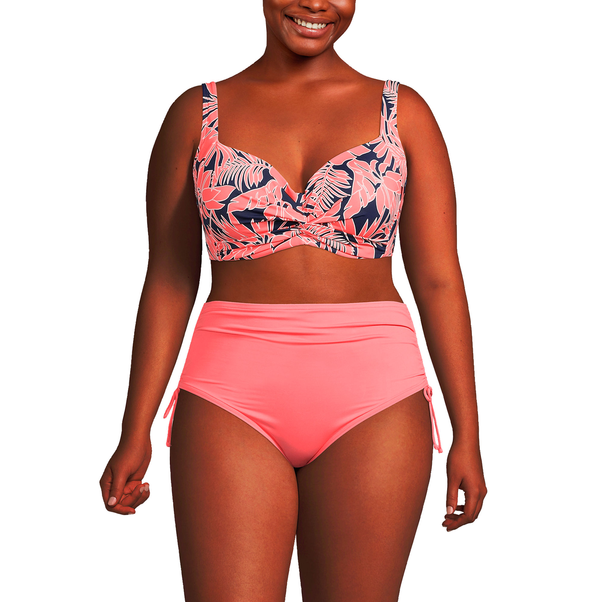Women's Plus Size Chlorine Resistant Twist Front Underwire Bikini Swimsuit Top Adjustable Straps