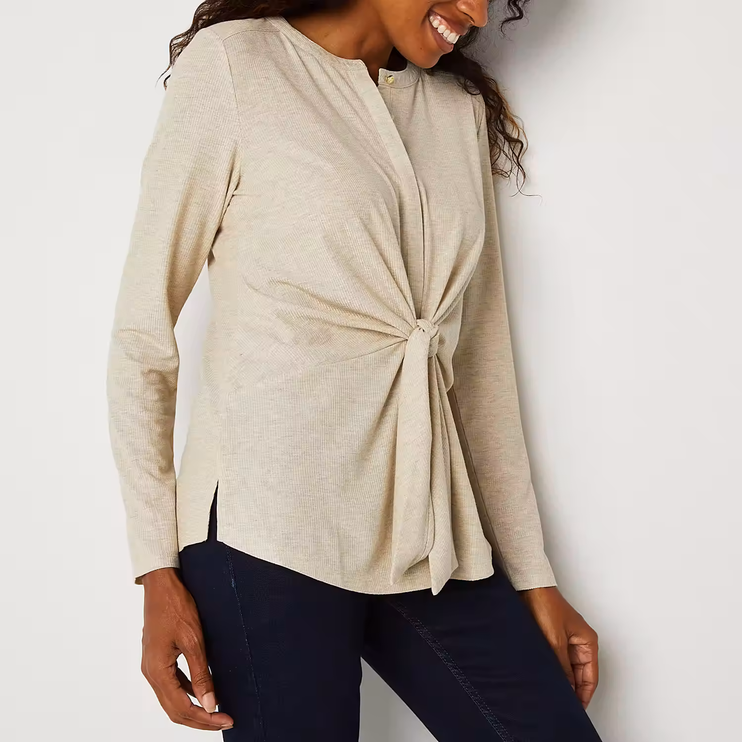 Liz Claiborne Womens Crew Neck Long Sleeve Blouse