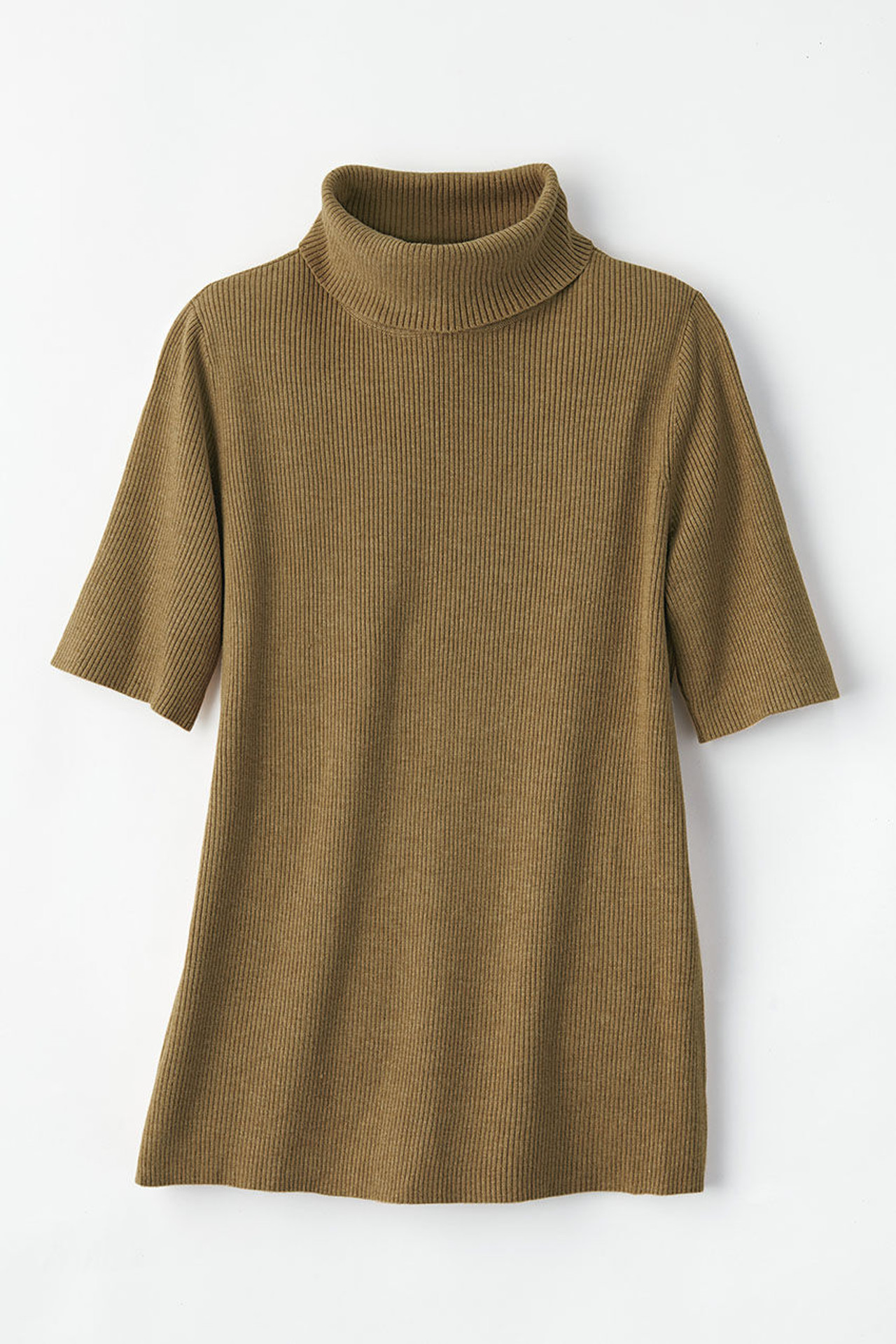 Elbow-Sleeve Ribbed Turtleneck