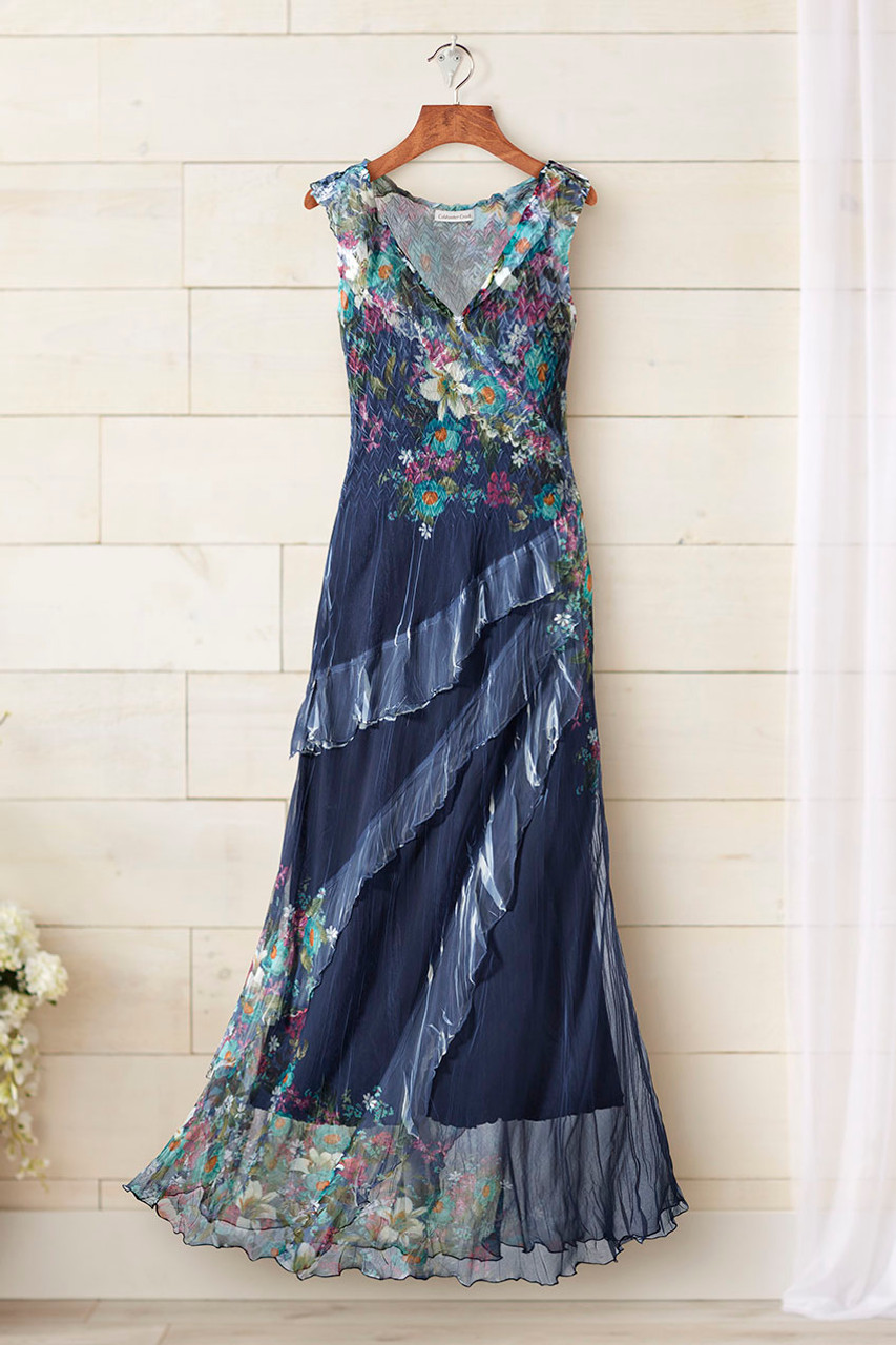 Indigo Meadow Ruffle Dress by Komarov