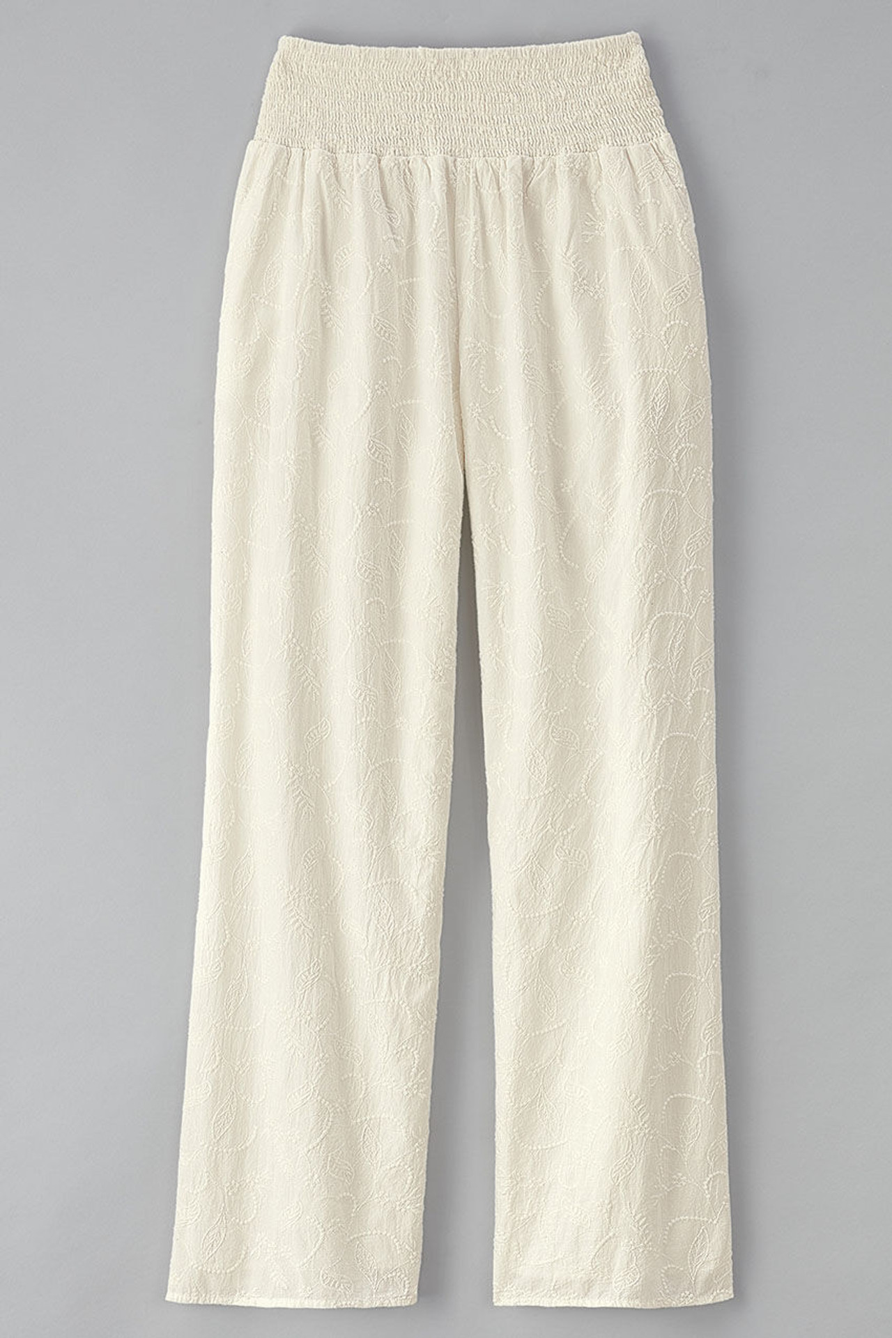 Smocked Waist Embroidered Pants