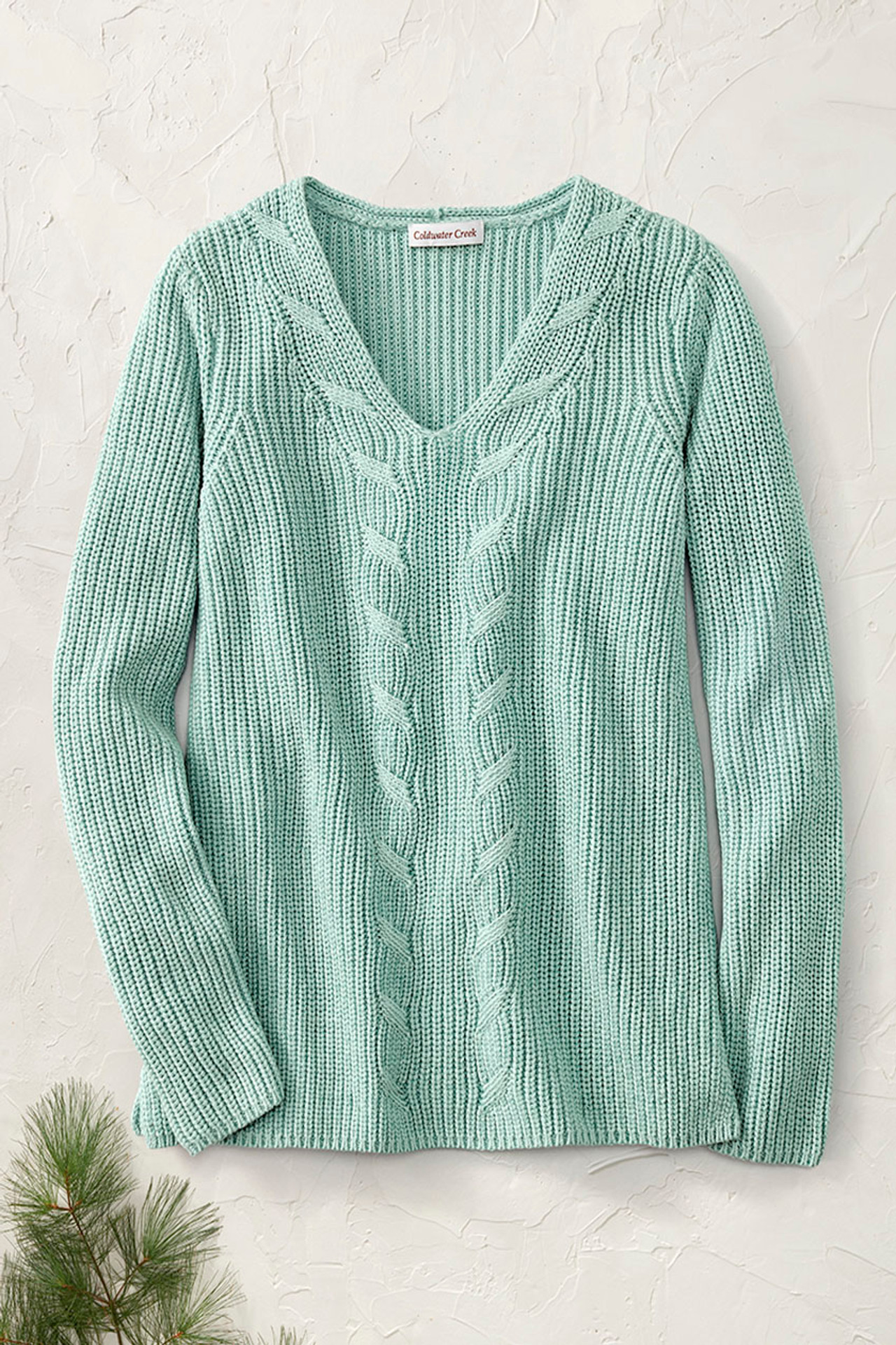Cabled V-Neck Shaker Sweater