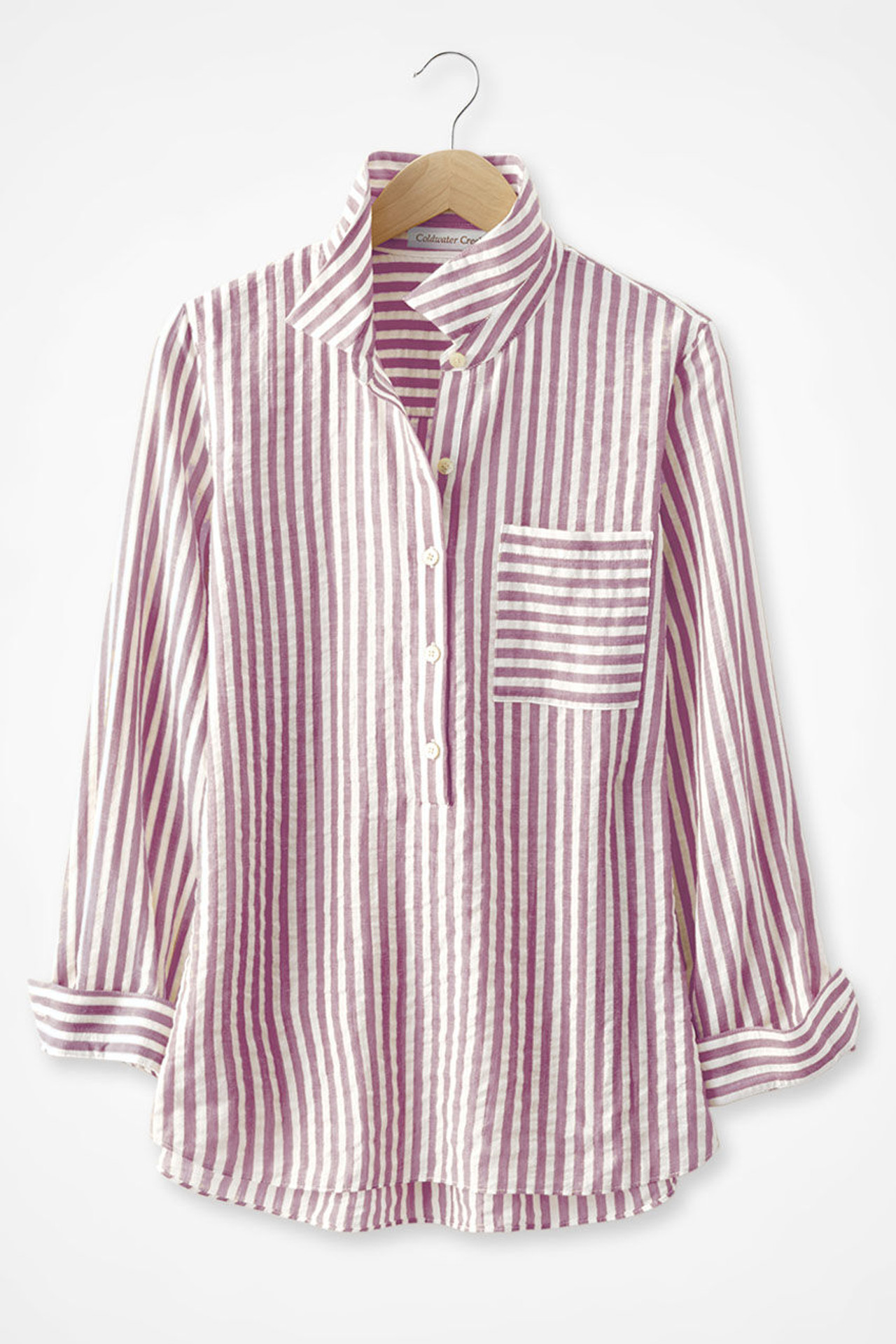 Crinkle Cotton Striped Long-Sleeve Shirt